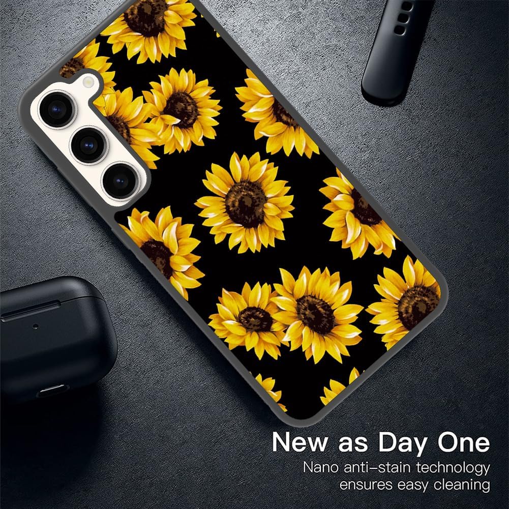 MOWIME Funda de girasol compatible con Samsung Galaxy S24 Plus con protector de pantalla, girasol amarillo S24 + funda con estampado floral,