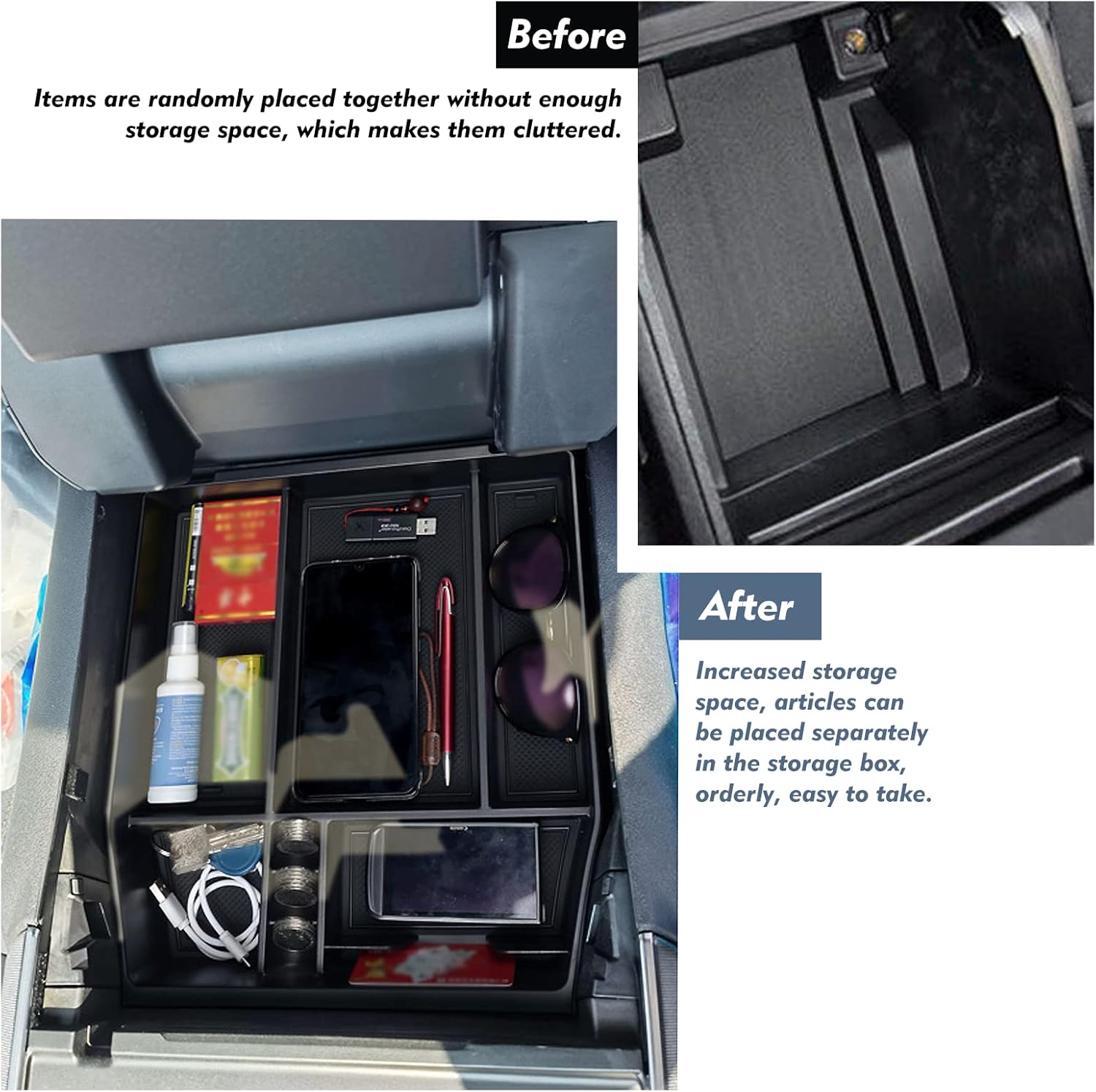 EUEKY Bandeja organizadora de consola central F150 2024 2023 2022 2021, caja de almacenamiento, compatible con apoyabrazos Raptor Center 2015-2024,