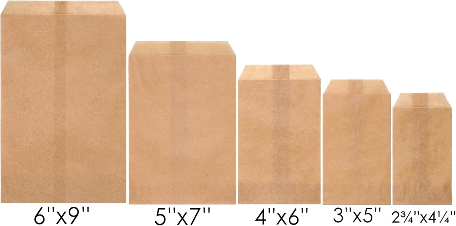 100 sobres de bolsas de papel glassine de Quotidian (5 x 7 pulgadas) (marrón)