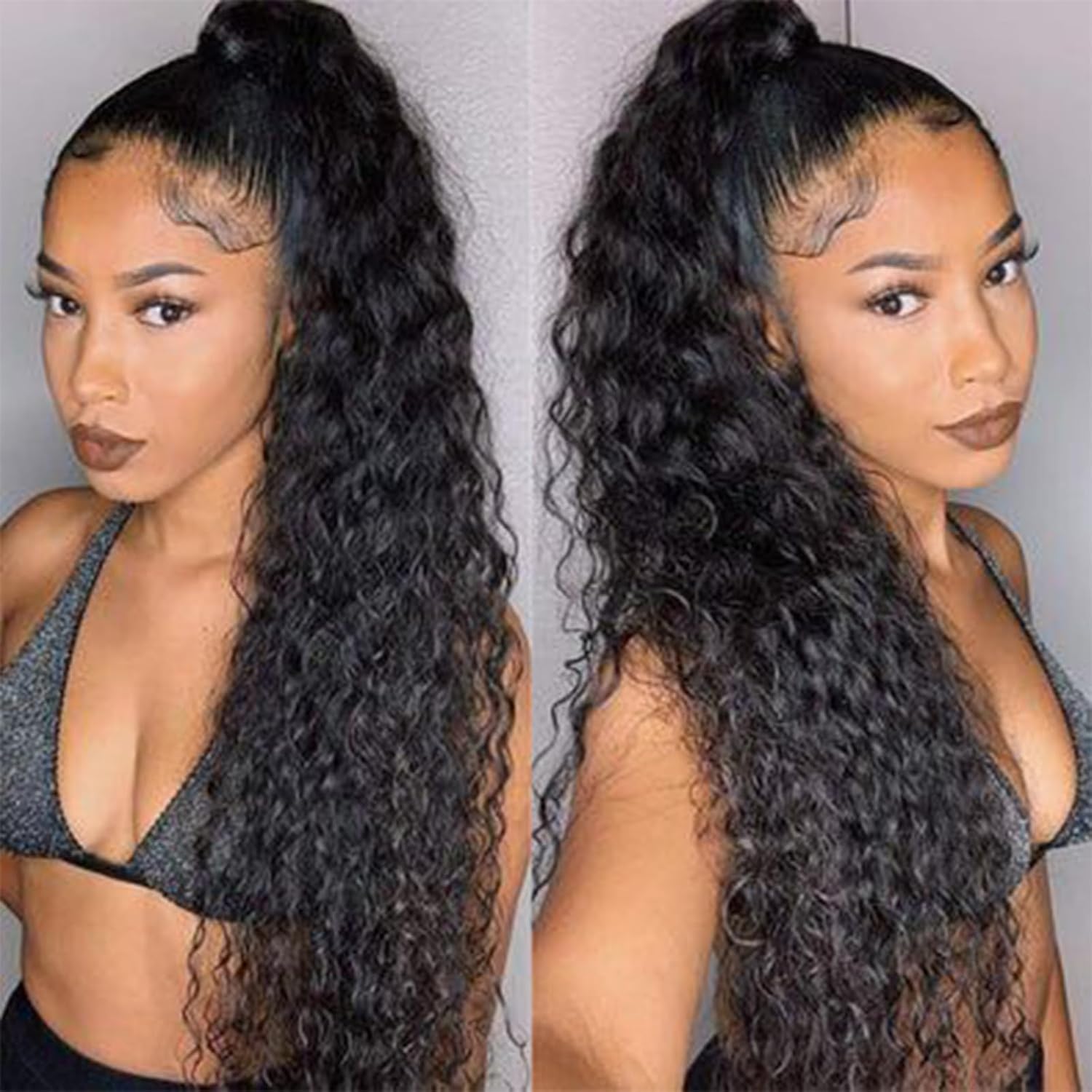 Extensiones de cabello humano 100 % real, cola de caballo envolvente, ondas de agua, pasta mágica, natural, ondulado, rizado profundo, para mujeres