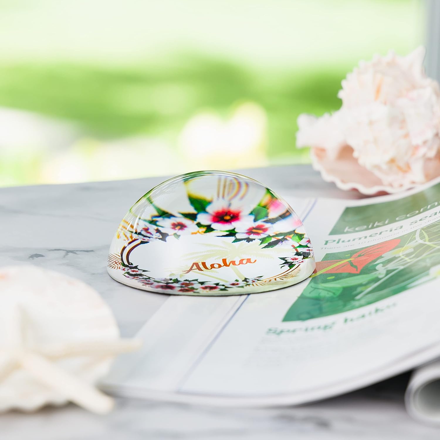 Aloha Designs Aloha – Organizador de escritorio pisapapeles, pieza de decoración de mesa, pisapapeles de cúpula de cristal de 3 pulgadas, ideal para