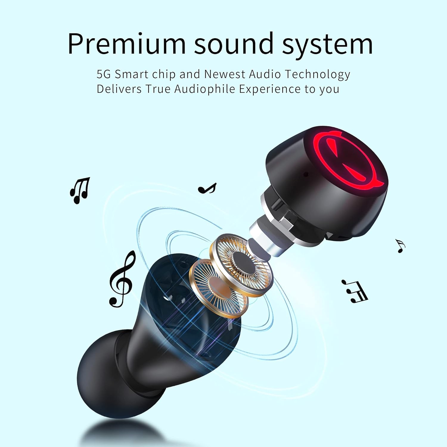 Auriculares inalámbricos Bluetooth 5.0, IPX5, impermeables, estéreo, inalámbricos, con micrófono y control táctil, reducción de ruido intraural, con