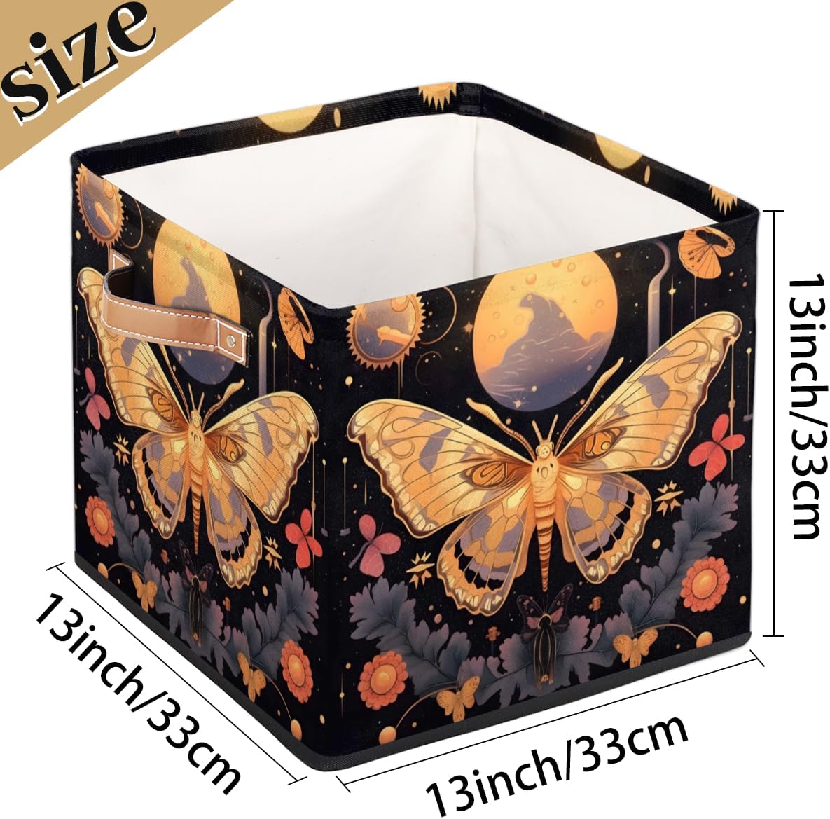 Moon Butterfly Cube – Contenedores de almacenamiento de 13 x 13 x 13 pulgadas, de tela abstracta, plegables, canastas con asas de poliuretano para