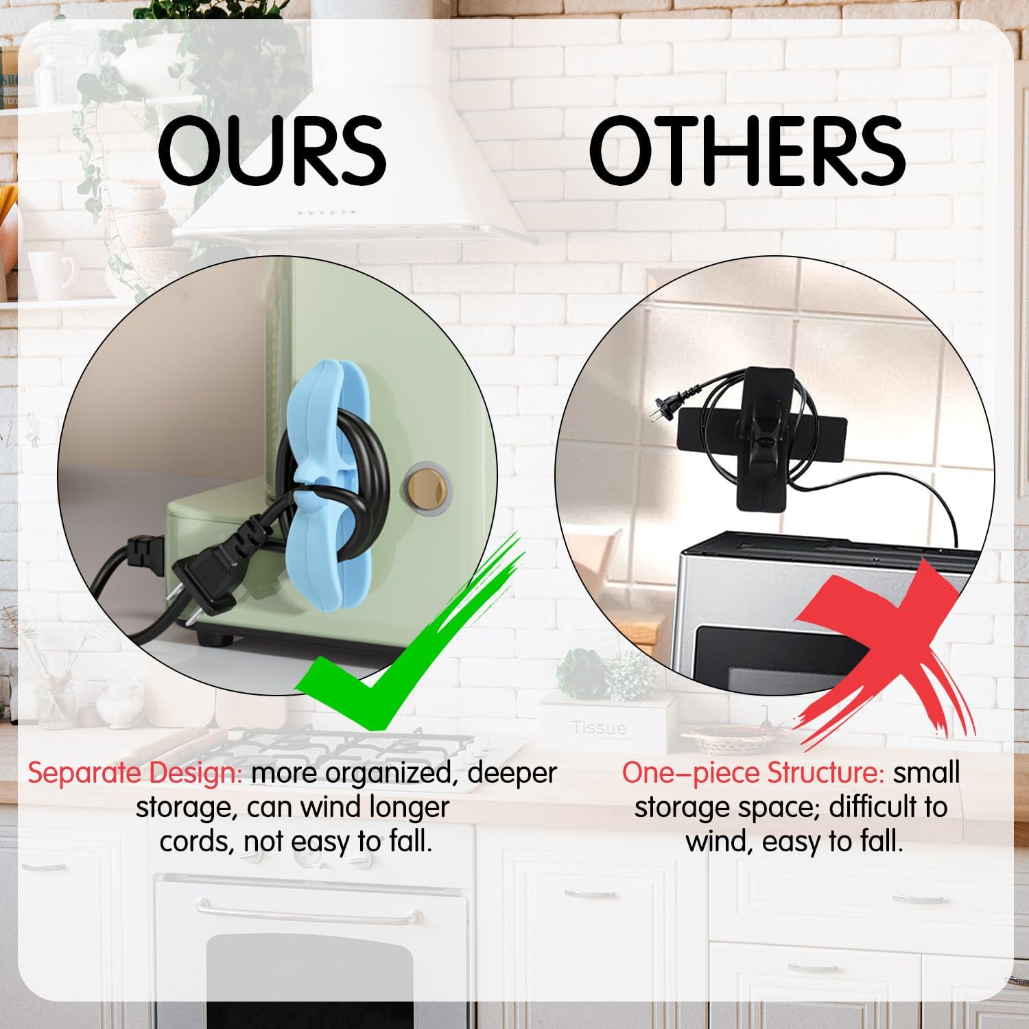 CTOHN Organizador de cables para electrodomésticos, 12 unidades para aparatos de cocina, enrollador de cables, organizador de cables, soporte para