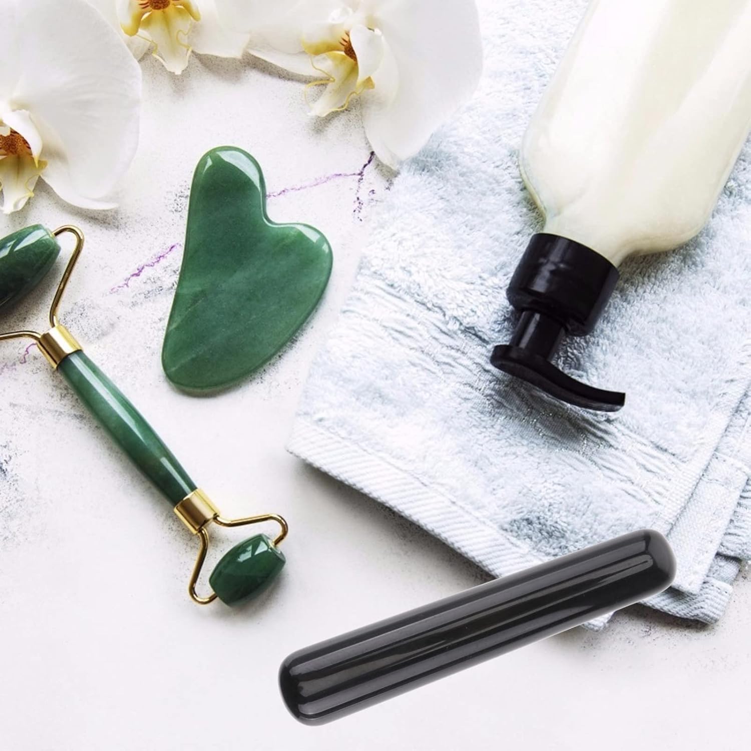 Rodillo de masaje Spa Herramientas de masaje Reflexología tradicional Pie Gua Raspado Relax Black Stick Sha Obsidiana Masaje tailandés Fascitis