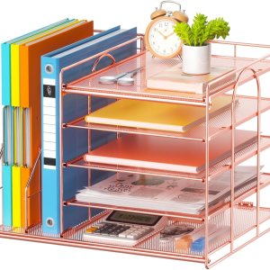 Marbrasse Organizador de escritorio con soporte para archivos, bandeja de papel de 5 niveles, accesorios de escritorio de malla, soporte para Marbrasse Organizador de escritorio con soporte para archivos, bandeja de papel de 5 niveles, accesorios de escritorio de malla, soporte para