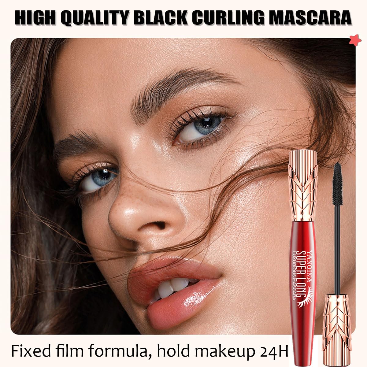 Máscara de maquillaje 4D larga con sujeción rizada, máscara Yanquina súper larga, rímel negro rico mantiene tus pestañas gruesas y largas,