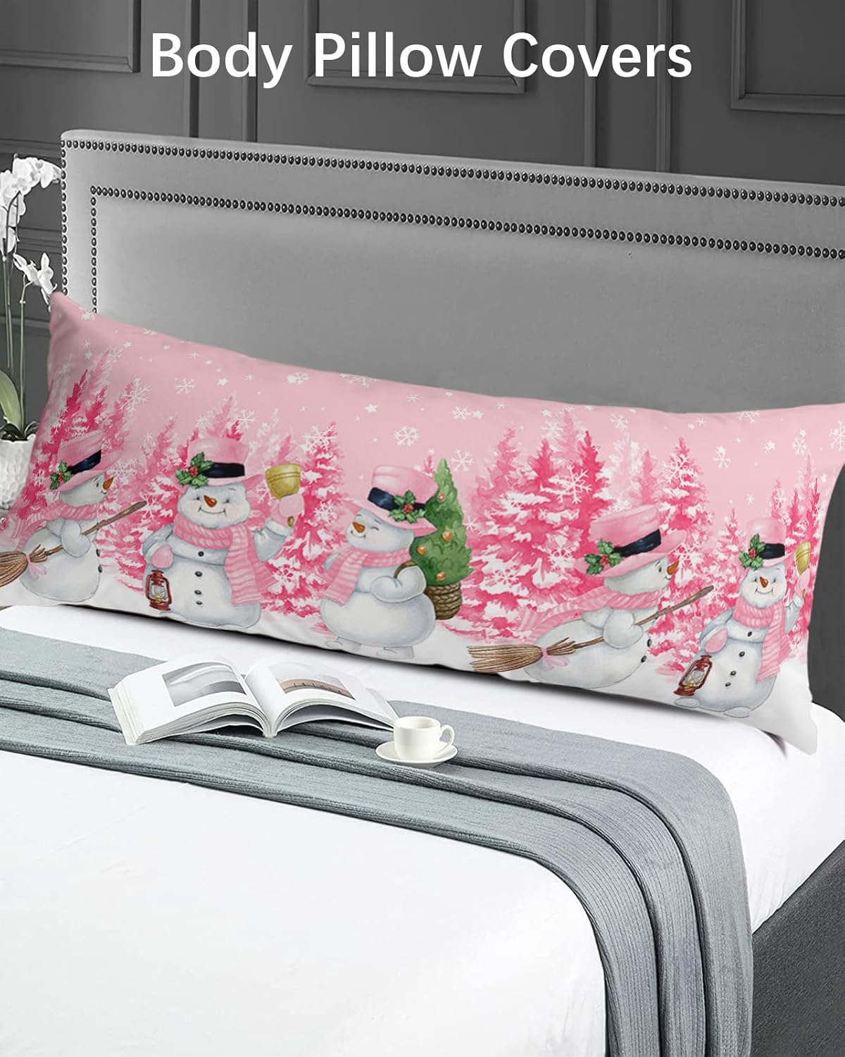 Funda de almohada corporal de muñecos de nieve, fundas de almohada suaves decorativas de lujo para sofá largo lumbar con cierre de sobre, árbol de
