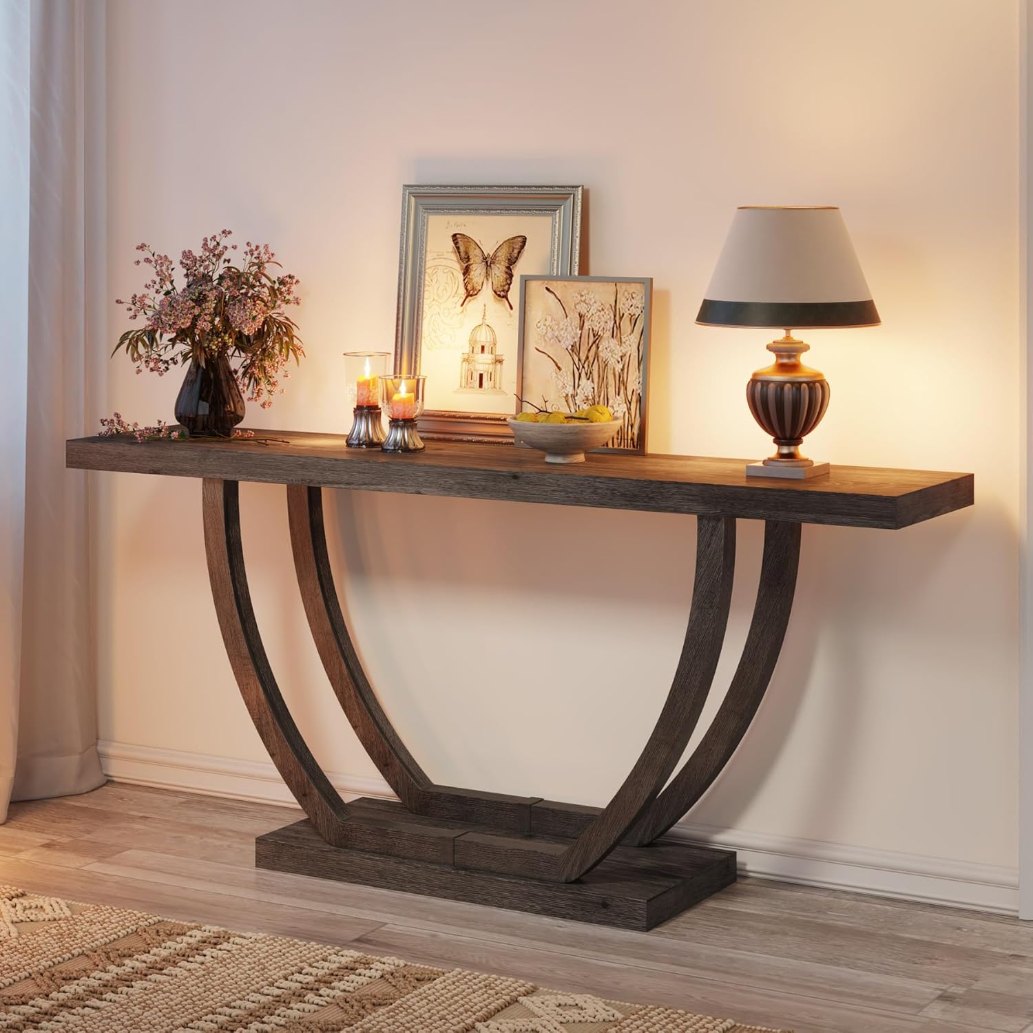 Tribesigns Mesa de entrada de consola Farmhouse Mesa de consola de madera resistente de 63 pulgadas para entrada, mesa de sofá estrecha y larga con