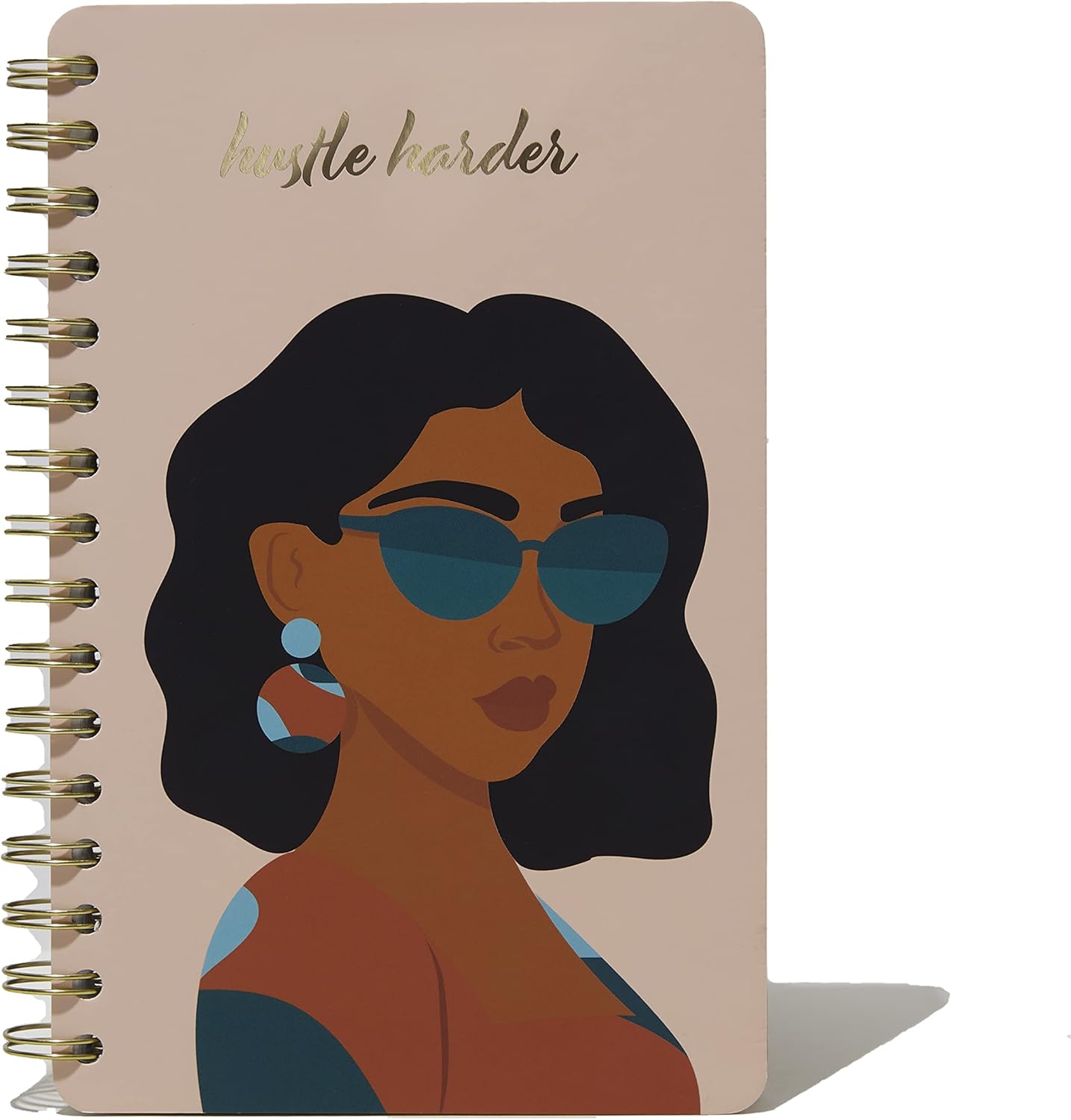 Diario encuadernado en espiral de tapa dura, Hustle Harder, 240 páginas rayadas para escritura y cuidado personal