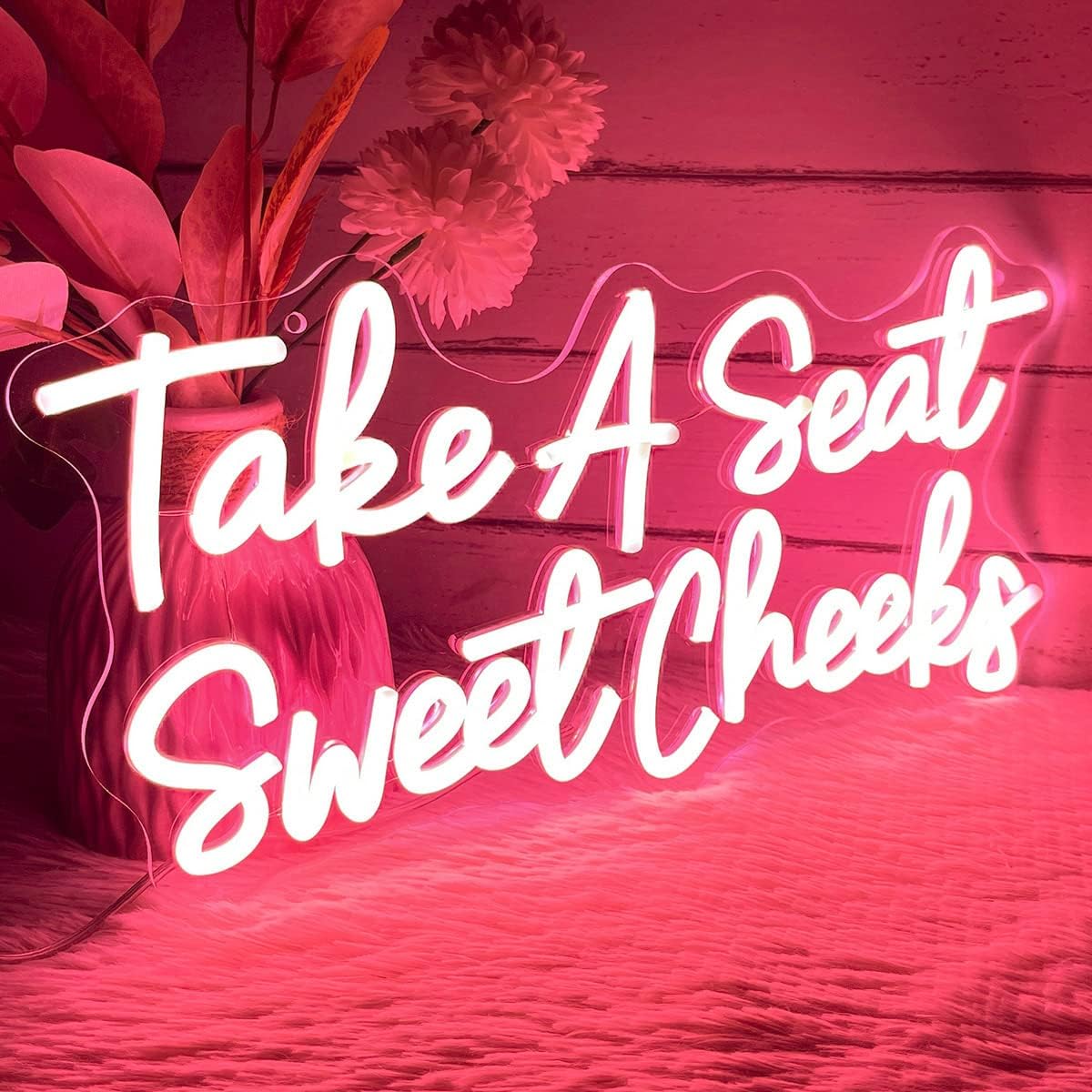 Letrero de neón con texto en inglés Take a Seat, Sweet Cheeks para decoración de pared, personalizable, para dormitorio, cumpleaños, boda, fiesta,