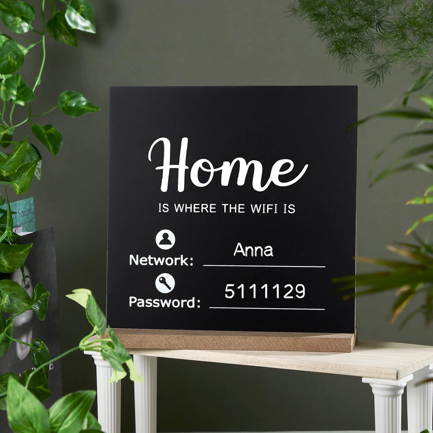 Letrero de madera con WiFi estilo pizarra de tiza con contraseña WiFi, letrero independiente, decoración de centro de mesa, letrero enmarcado de