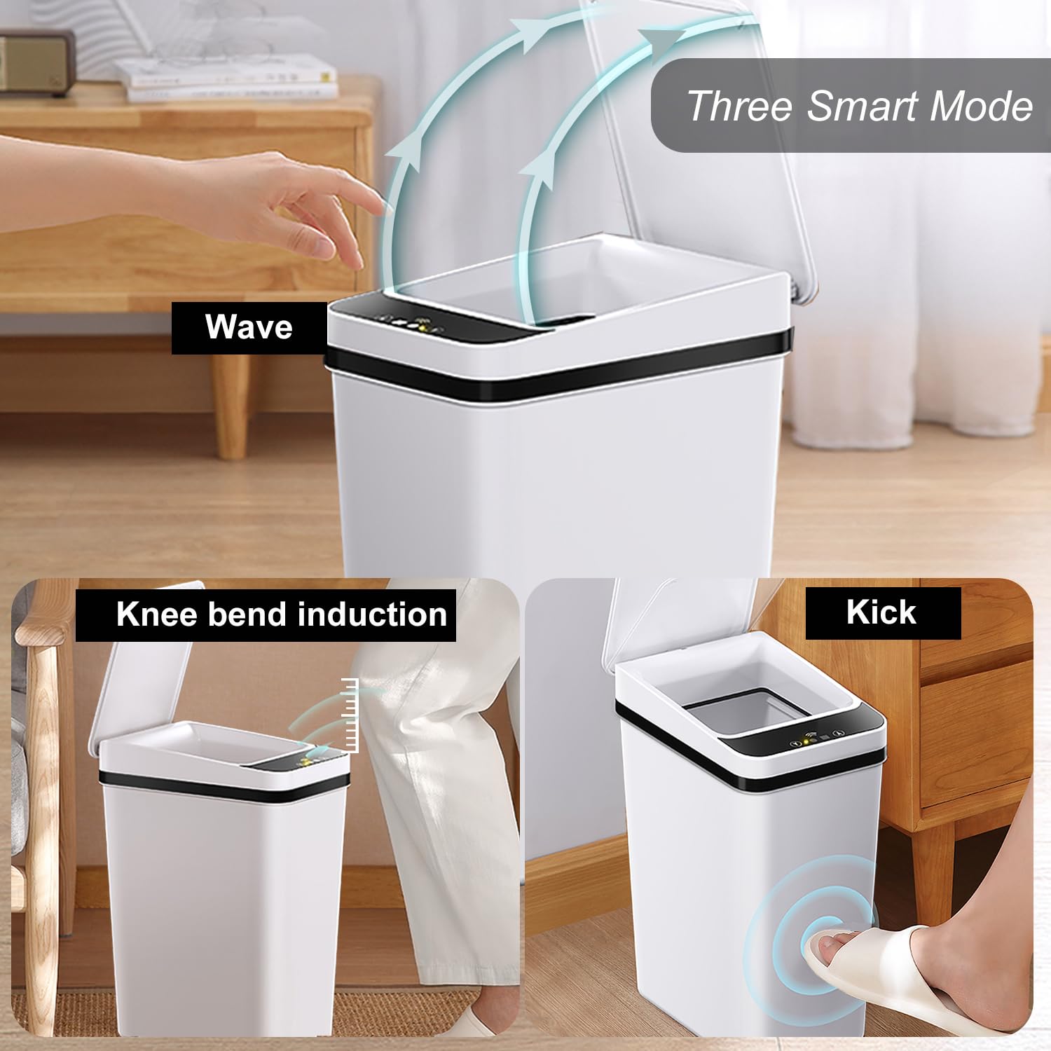 Yatmung Bote de basura delgado automático sin contacto  Cubo de basura de 4 galones con sensor de movimiento  Eléctrico, delgado, plástico  Cubo de