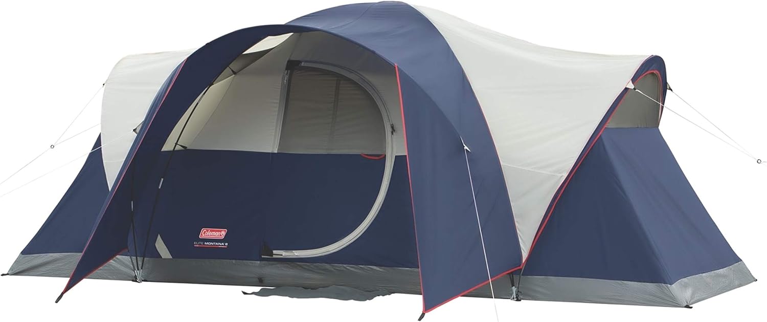 Coleman Elite Montana – Tienda de campaña con luces LED, resistente a la intemperie para 8 personas con bolsa de transporte incluida, lluvia,