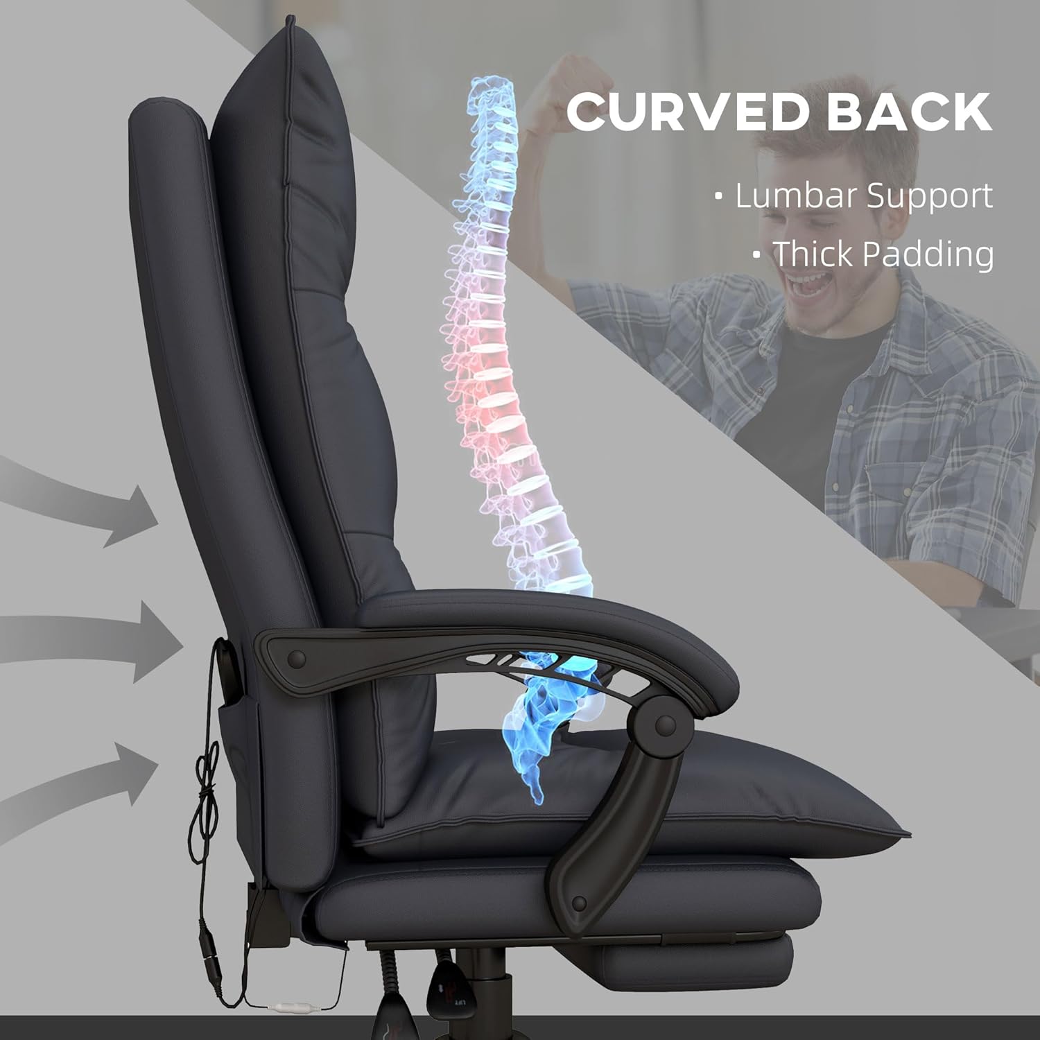 Vinsetto Silla de oficina de masaje ejecutivo con 6 puntos de vibración, silla de escritorio de microfibra para computadora, silla reclinable