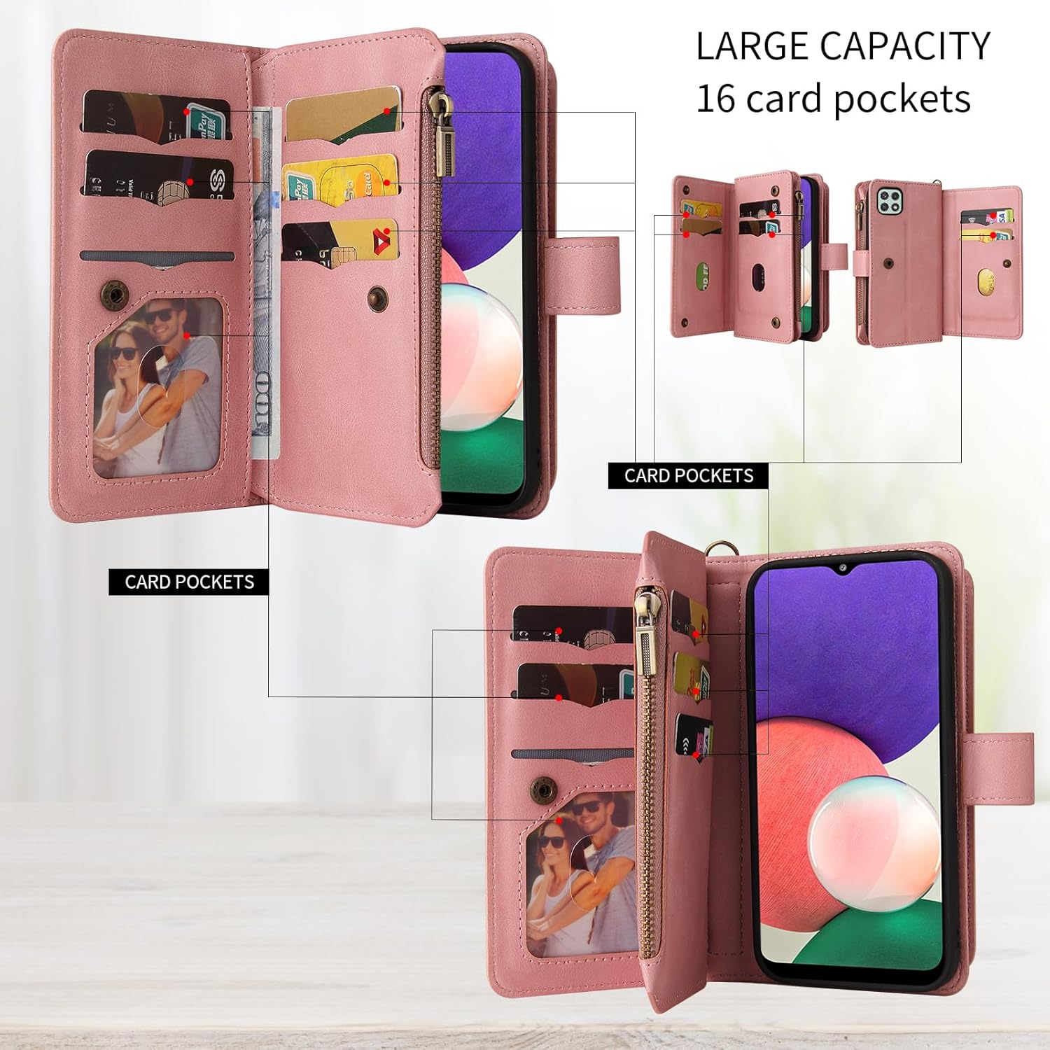 Asuwish Funda de teléfono para Samsung Galaxy A22 5GBoost Mobile Celero 5G Funda tipo cartera con protector de pantalla de vidrio templado y correa