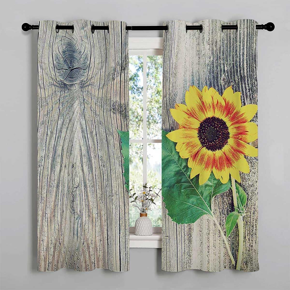 YANFENQI Cortinas a prueba de sonido, decoración de girasol, con ojales, cortinas cortas para armario, cortinas para Ventanas de Cuarto de 63