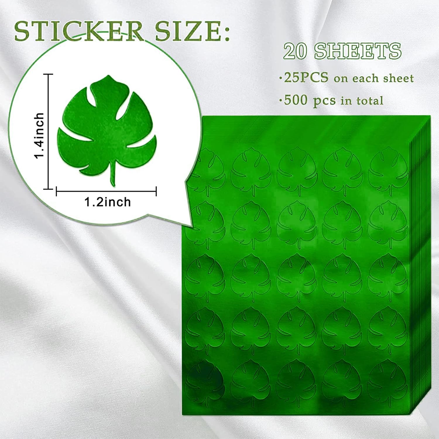 Whaline 500 calcomanías de Monstera de papel de aluminio verde, autoadhesivas, hojas de Monstera, calcomanías de hojas de plantas tropicales para