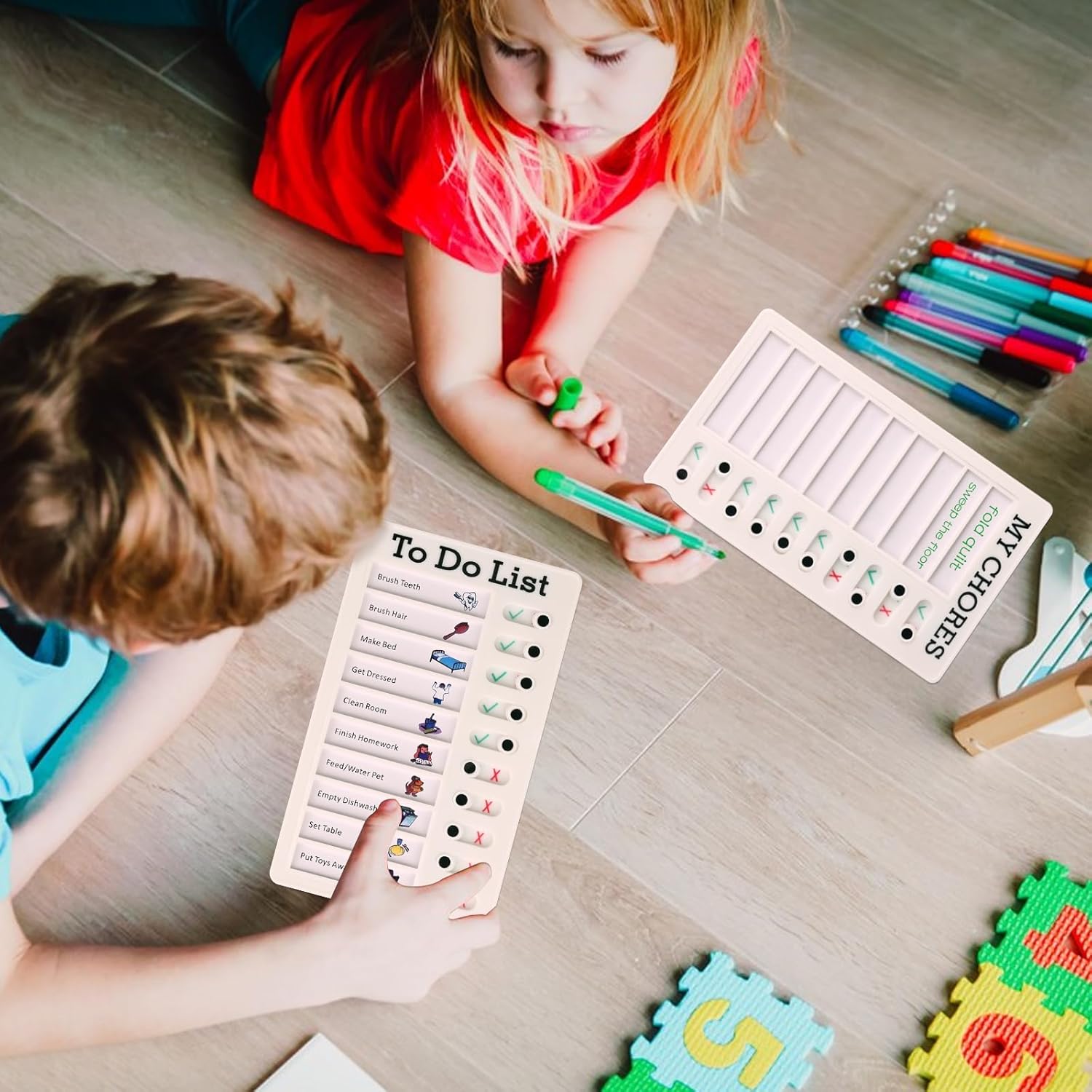 Paquete de 2 tablas de tareas para niños, tabla de tareas deslizantes reutilizables  Mis tareas y listas de tareas pendientes equipada con 10