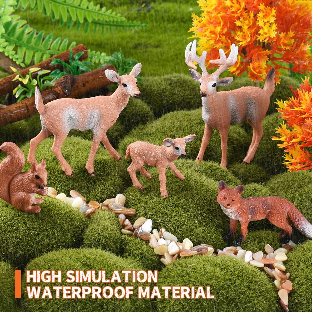 Kit de 10 figuras de animales del bosque, 5 ciervos artificiales de bosque, 5 árboles de arce en miniatura mixtos para decoración de pasteles de
