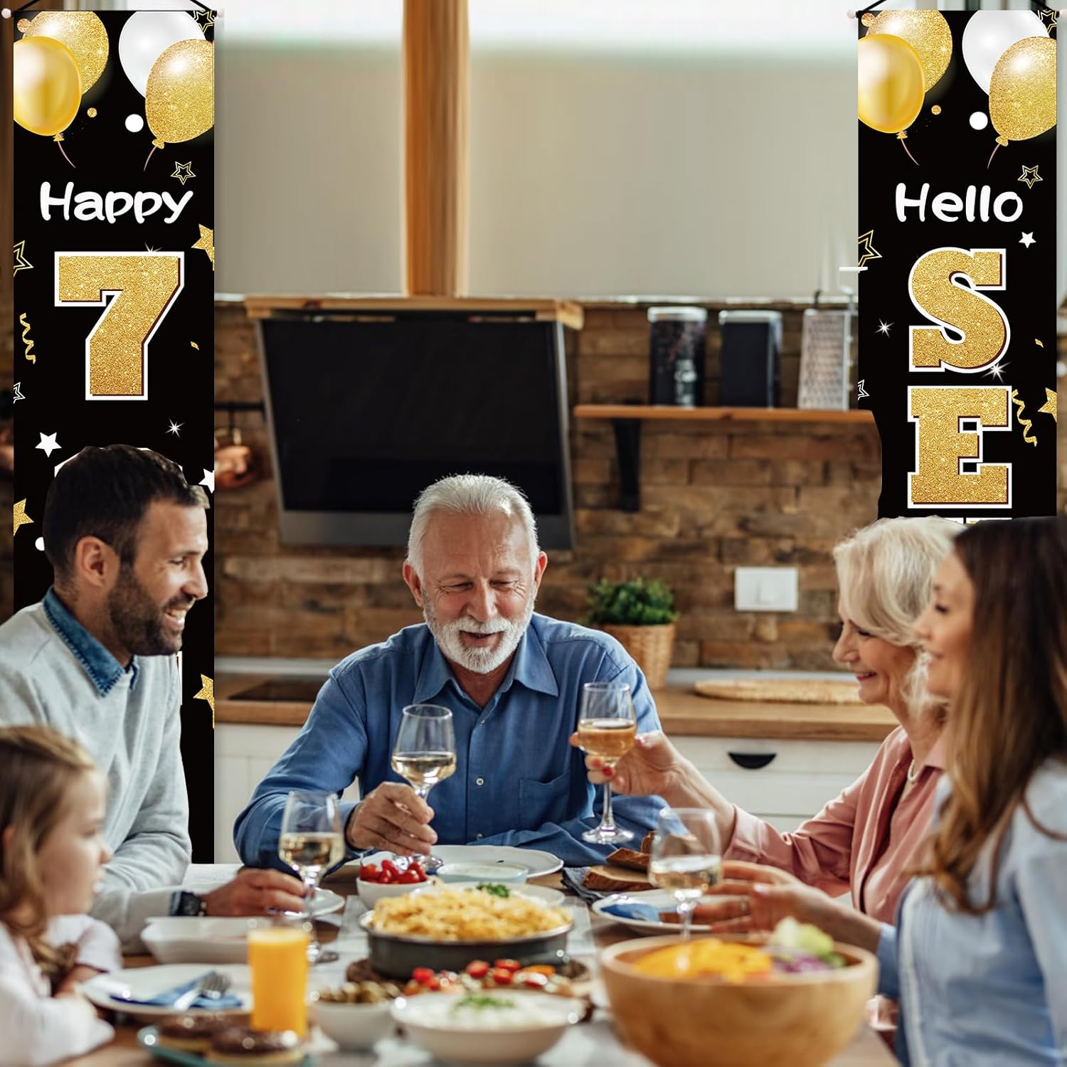 Cartel de 70 cumpleaños para puerta para mujeres y hombres, color negro y dorado con texto en inglés “Hello Seventy Porch”, suministros de fiesta,