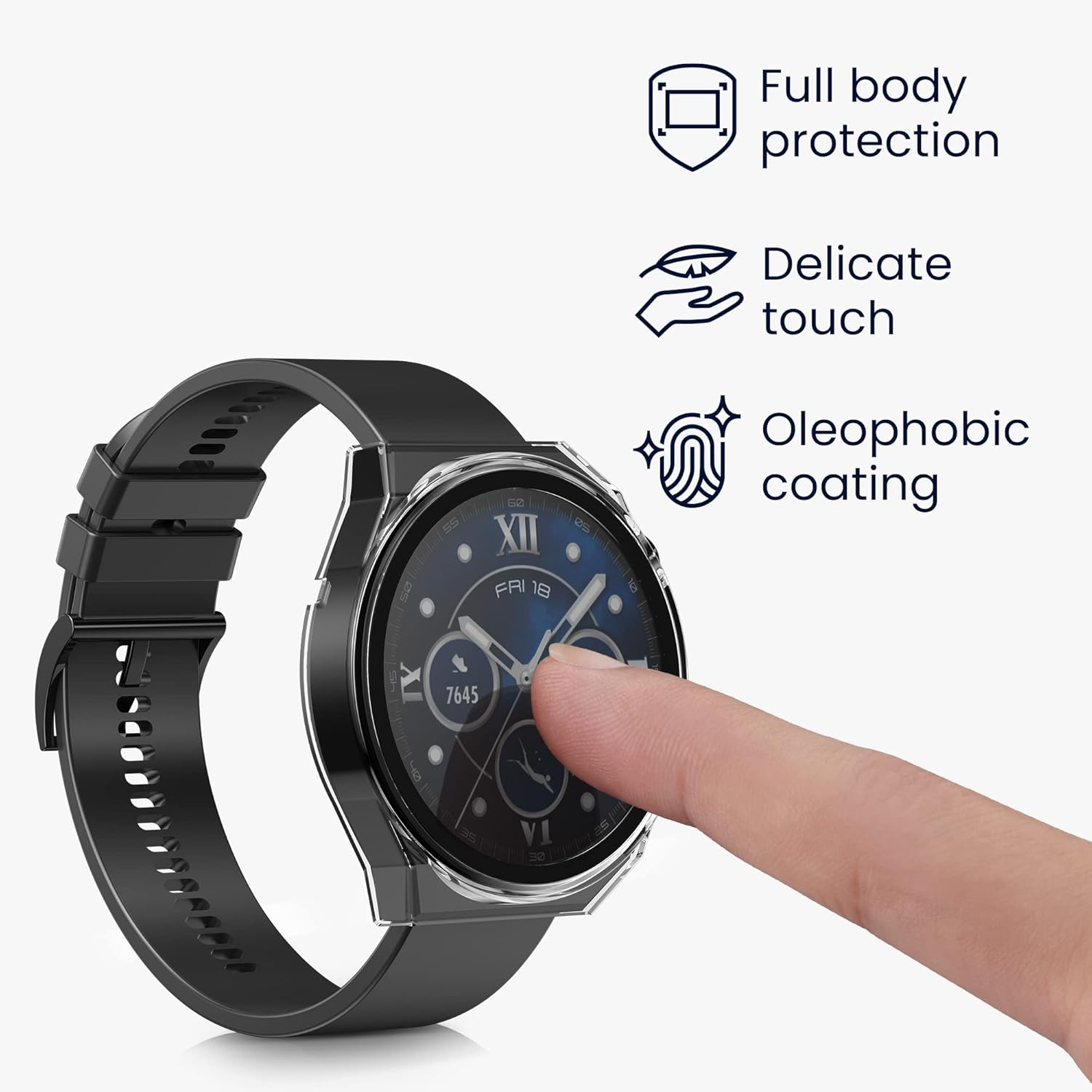 kwmobile Funda compatible con Huawei Watch GT3 Pro (1.811 in) Fundas – 2 x vidrio templado con marco de plástico – NegroTransparente