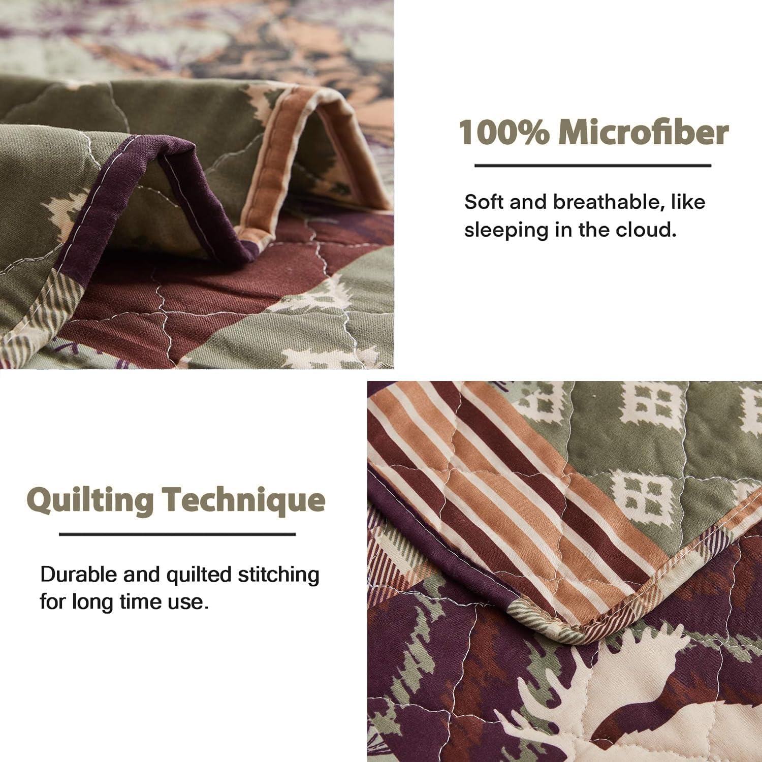 Hailea Juego de ropa de cama de tamaño Queen, colcha rústica de cabaña con alce y oso, colcha de cabaña con funda, suave y ligera, para todas las