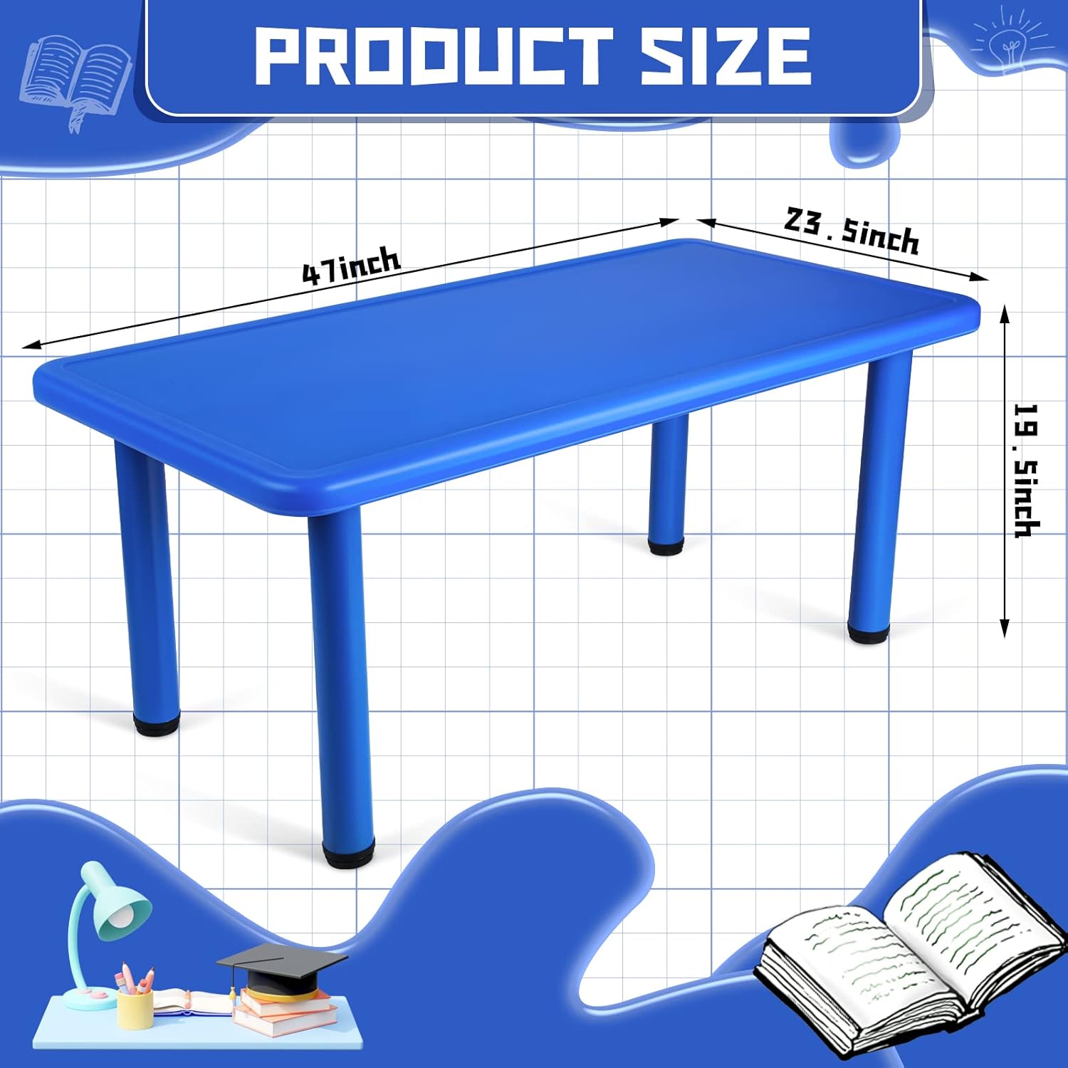 Wesiti Mesa de actividades para niños, rectangular, 47.24 x 23.62 pulgadas, mesa escolar para niños, mesa de plástico portátil para guardería,
