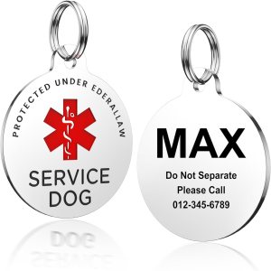 Placa para perro de servicio, etiquetas de perro GISUERY grabadas para mascotas con 4 líneas personalizadas, se fija fácilmente al arnés del chaleco Placa para perro de servicio, etiquetas de perro GISUERY grabadas para mascotas con 4 líneas personalizadas, se fija fácilmente al arnés del chaleco