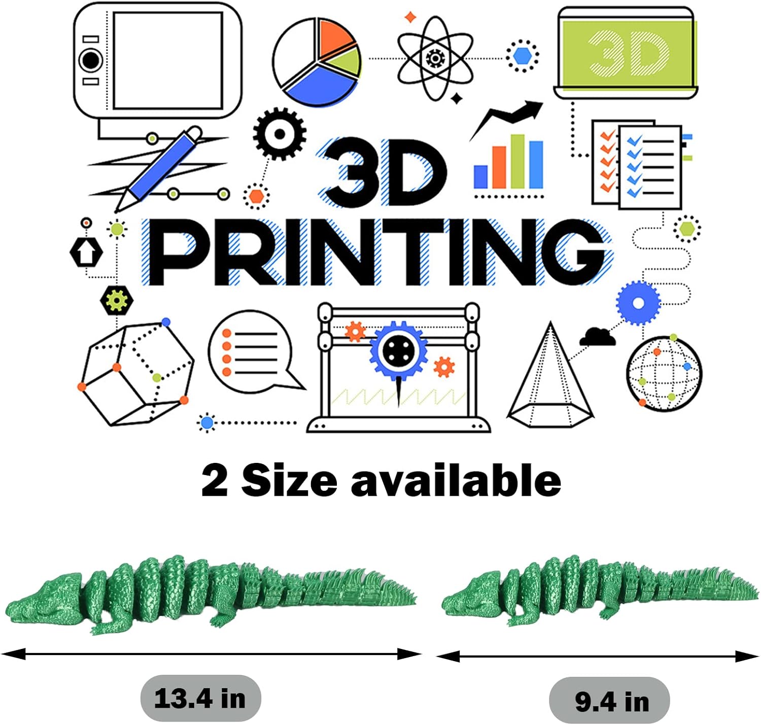Juguete de cocodrilo articulado impreso en 3D, juguetes impresos en 3D, figuras de acción de cocodrilo con forma vívida de cocodrilo y