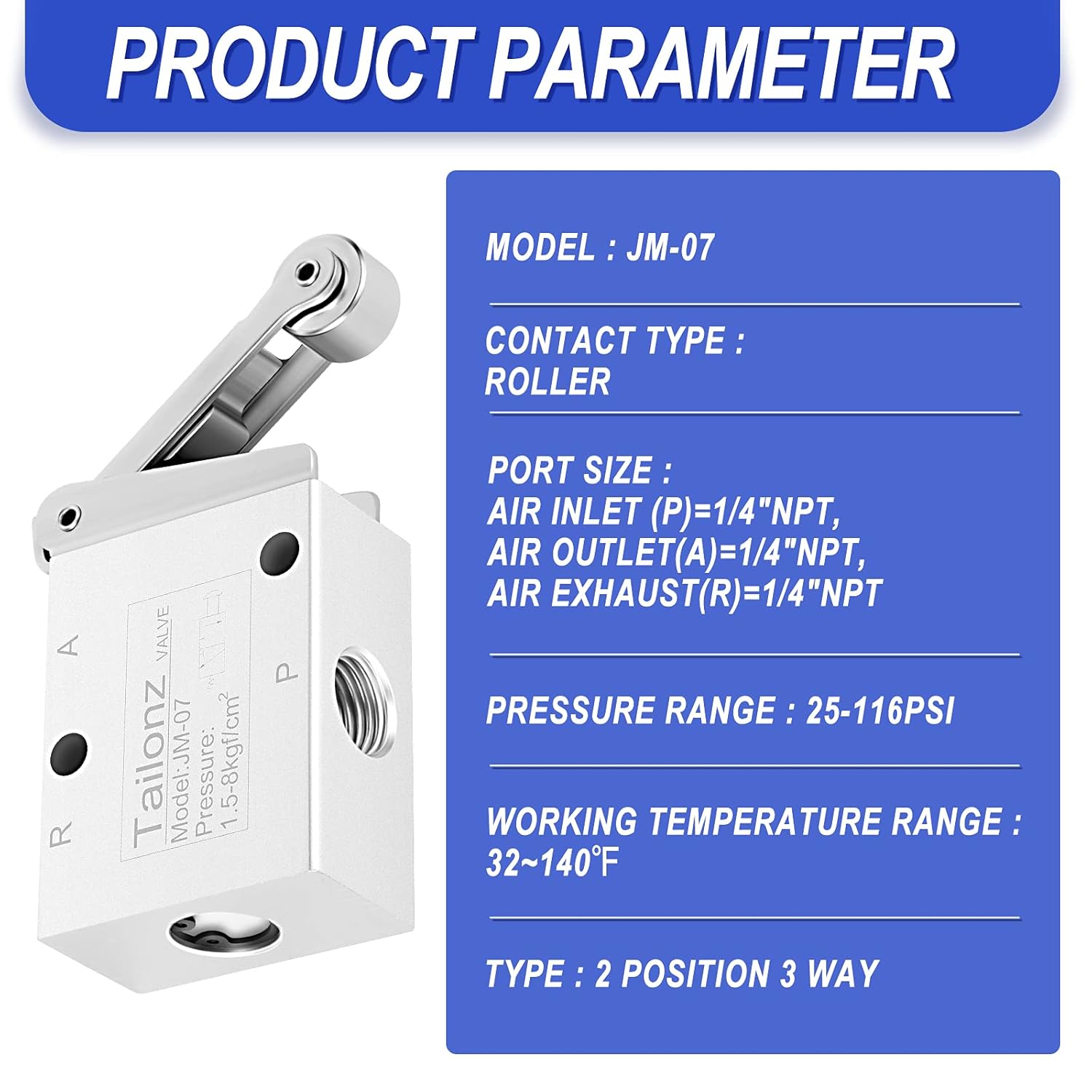 TAILONZ PNEUMATIC Válvula mecánica neumática JM-07 del rodillo de la manera 14 de la pulgada de 2 posiciones 3