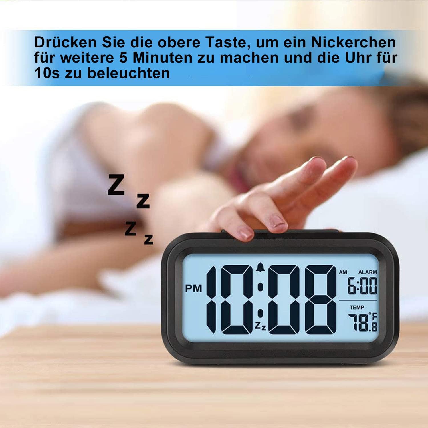 Lesipee Reloj despertador digital para dormitorio, funciona con pilas, reloj de escritorio para regreso a clases, reloj digital con luz nocturna