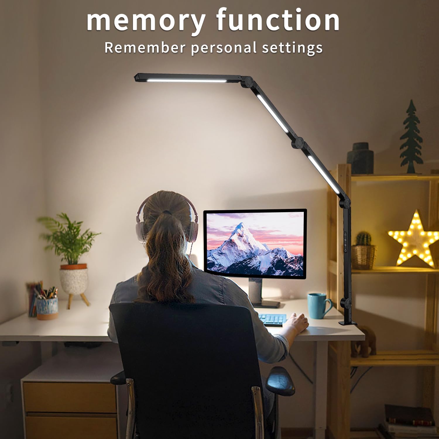 LED Desk Lamp with Clamp Flexible 4 sections Swing Arm Three light sources desk light, 4 Color Modes & 5 Brightness, Eye Caring Led table light with
