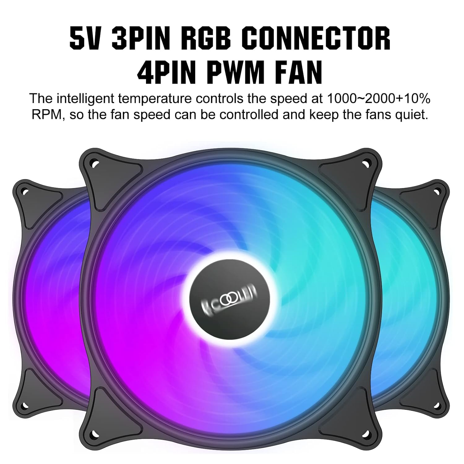 PcCOOLER Ventilador de caja de 4.724 in serie Dawn, ventiladores silenciosos LED RGB – Personalizaciones avanzadas de iluminación con 7 colores y 10