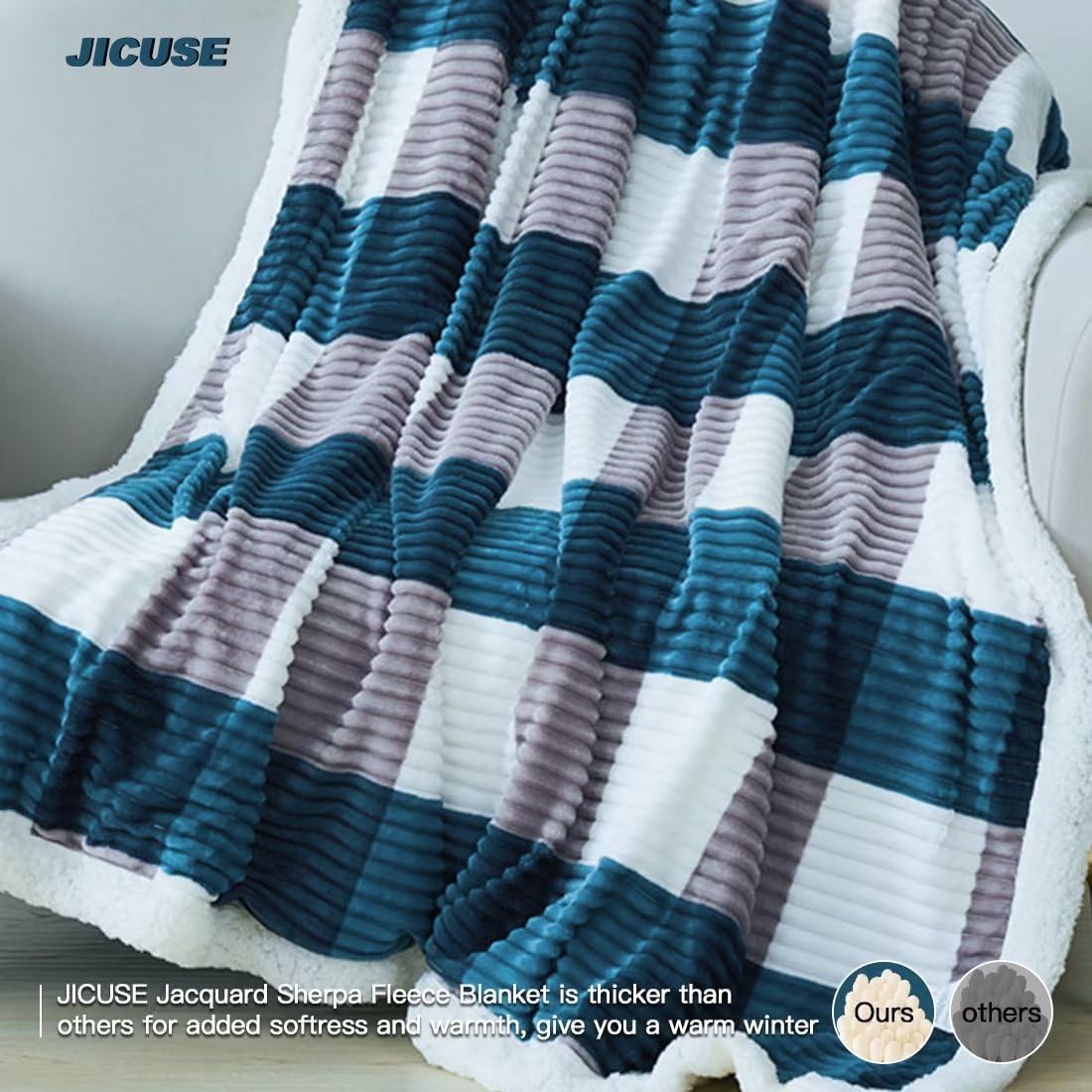Manta de forro polar Sherpa para sofá, acogedora, suave y cálida, manta reversible para cama y sofá, manta decorativa de felpa gruesa y mullida de