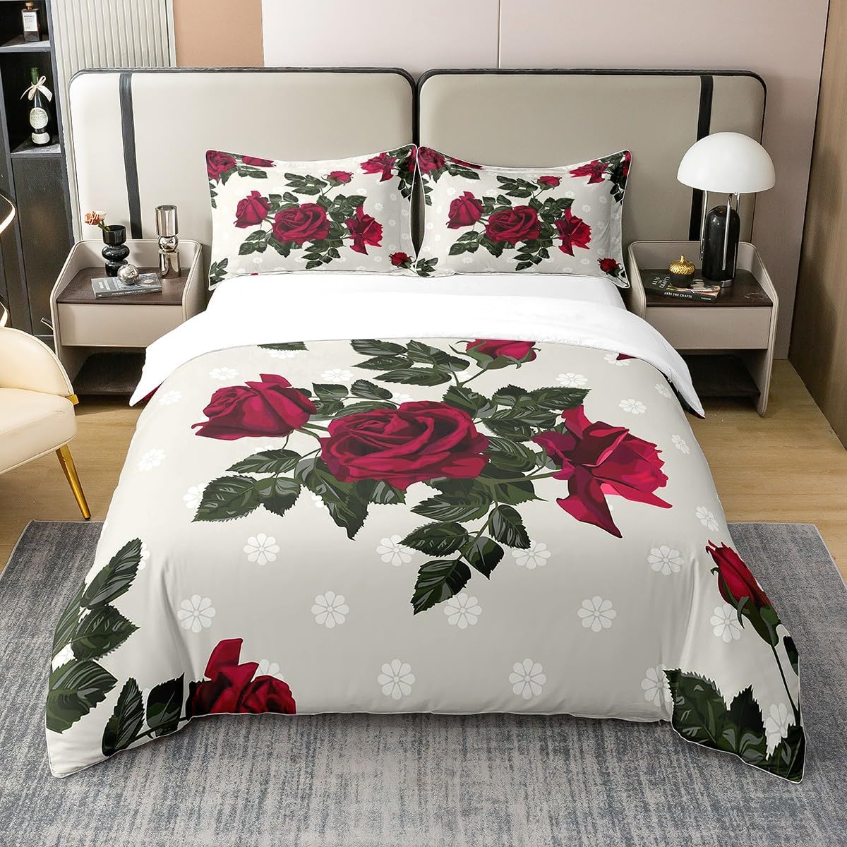 Erosebridal Funda de edredón romántica de 100 % algodón, diseño de rosas rojas con pintura al óleo, para niñas, mujeres, parejas, funda de edredón