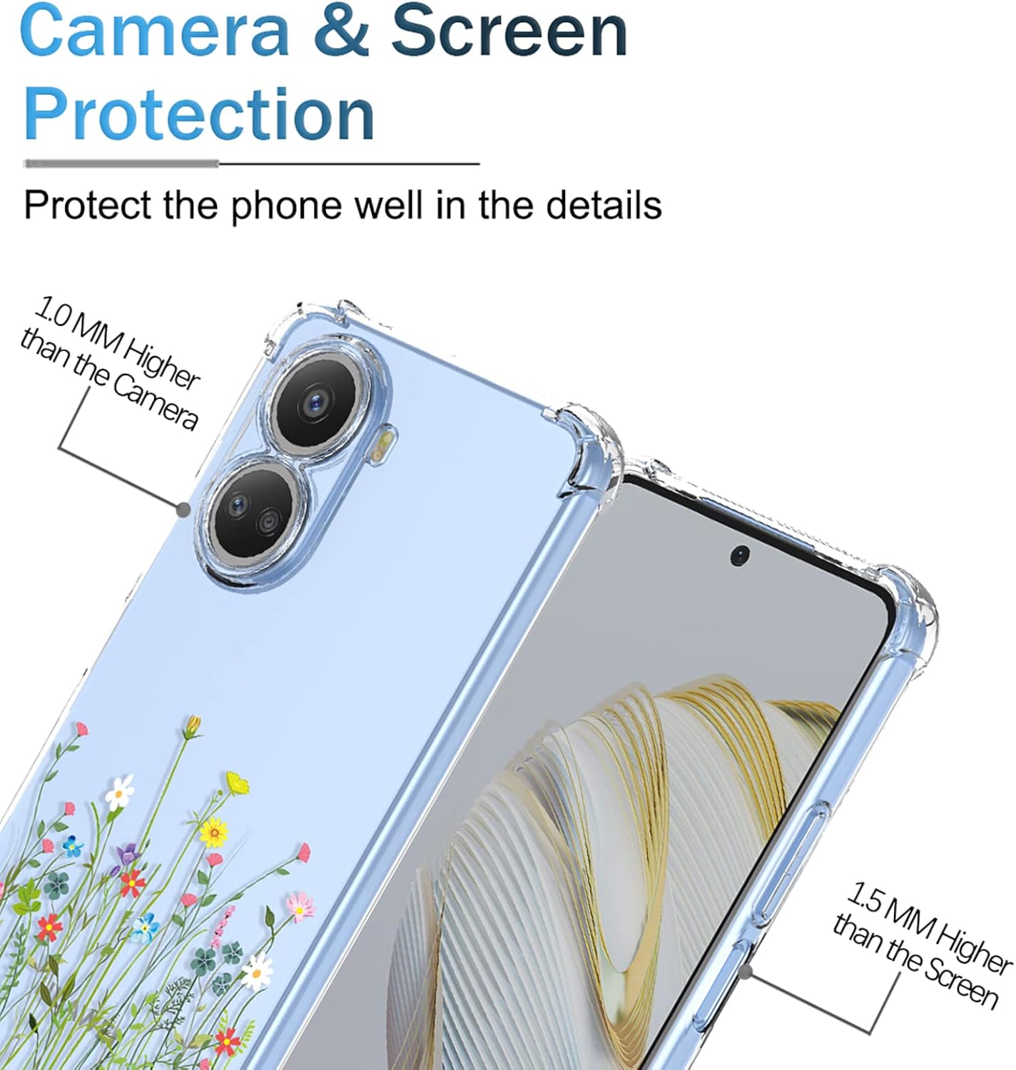 OEURVQO Funda transparente para Huawei Nova 10 SE, diseño floral suave, TPU a prueba de golpes, antiarañazos, funda protectora para Huawei Nova 10