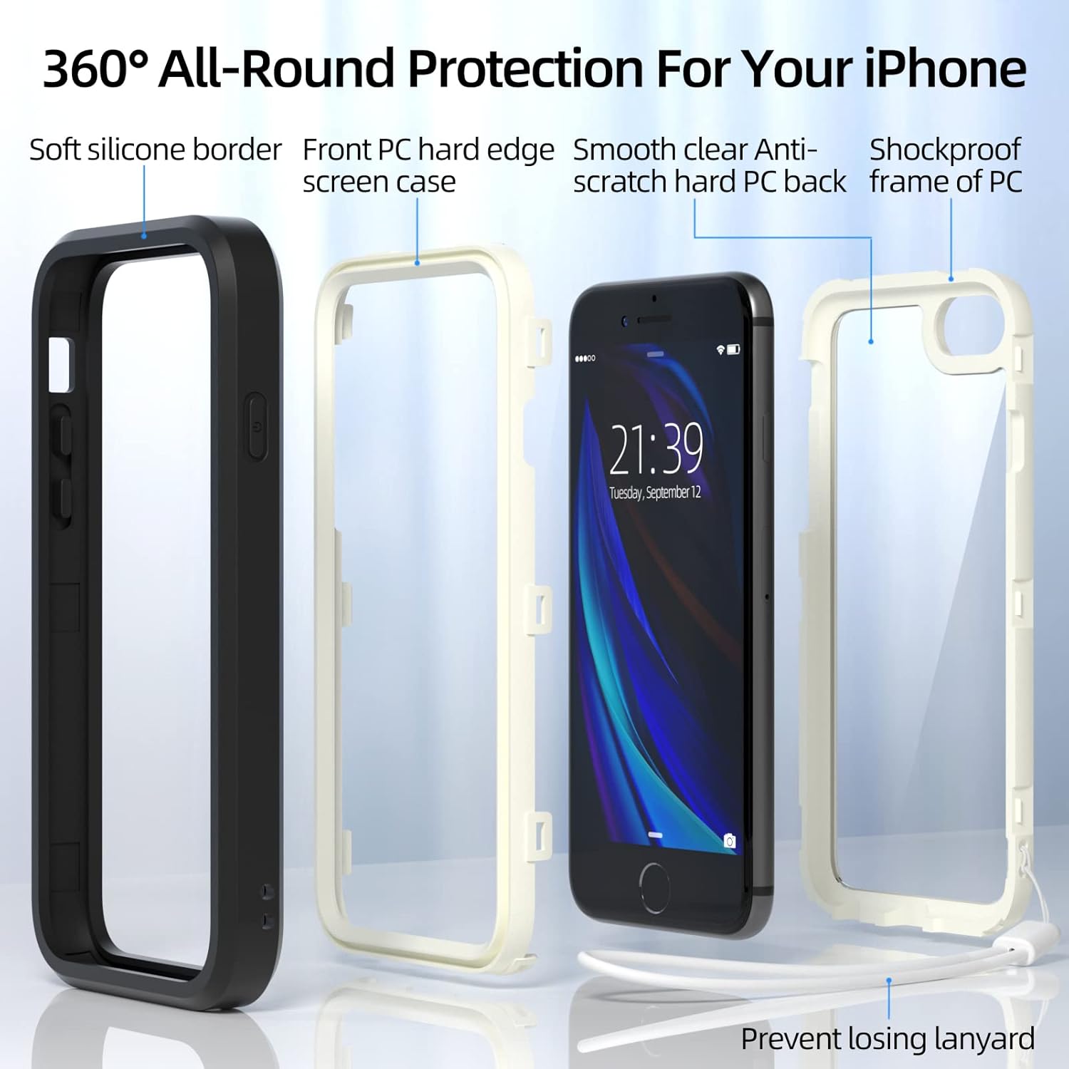 WXR Funda para iPhone SE 20222020, iPhone 876S6, parachoques de silicona suave y parte trasera e interior de policarbonato duro transparente, funda
