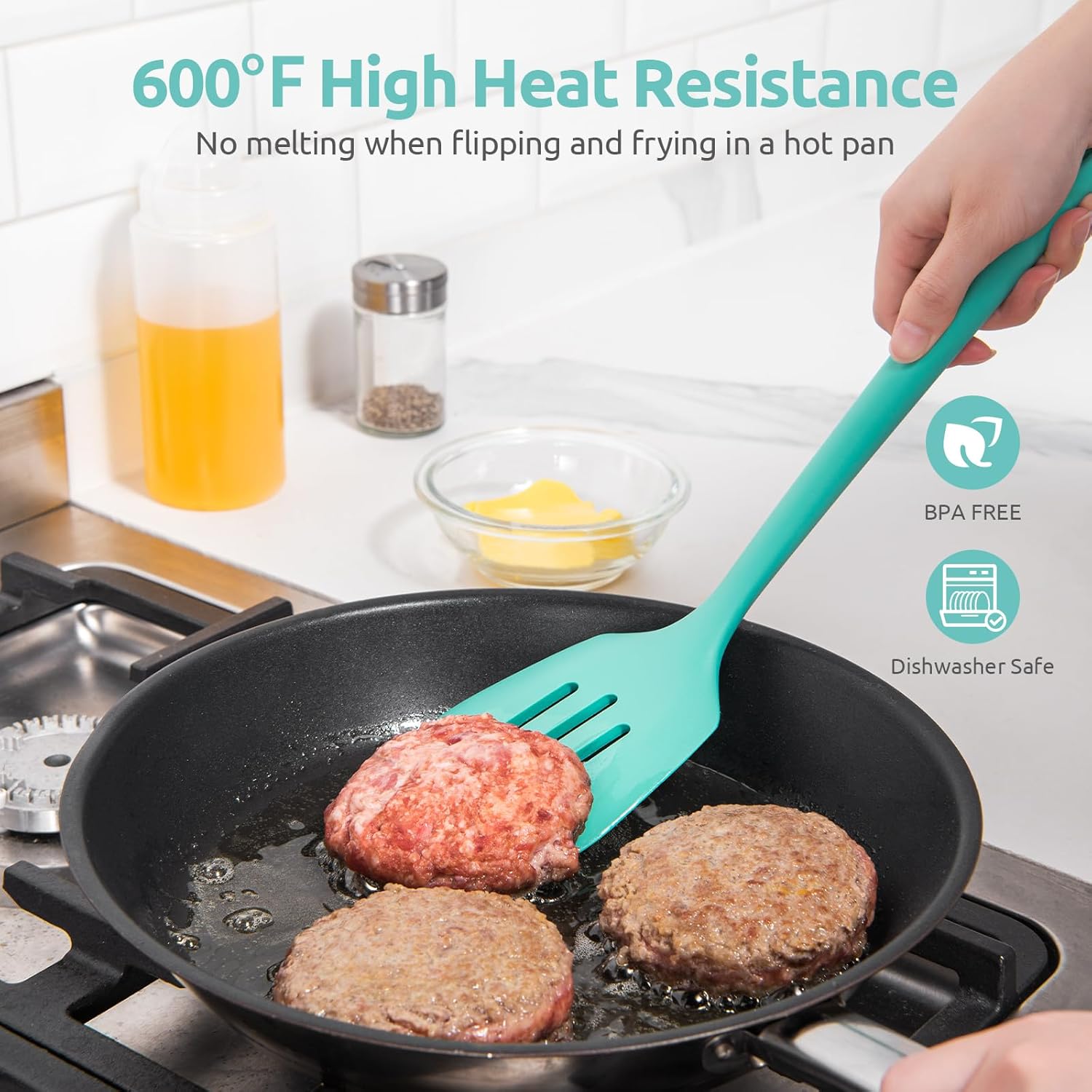 U-Taste – Espátula de silicona ranurada de 13.6 pulgadas espátula de cocina resistente al calor de 600 , libre de BPA, flexible, ancho, sin