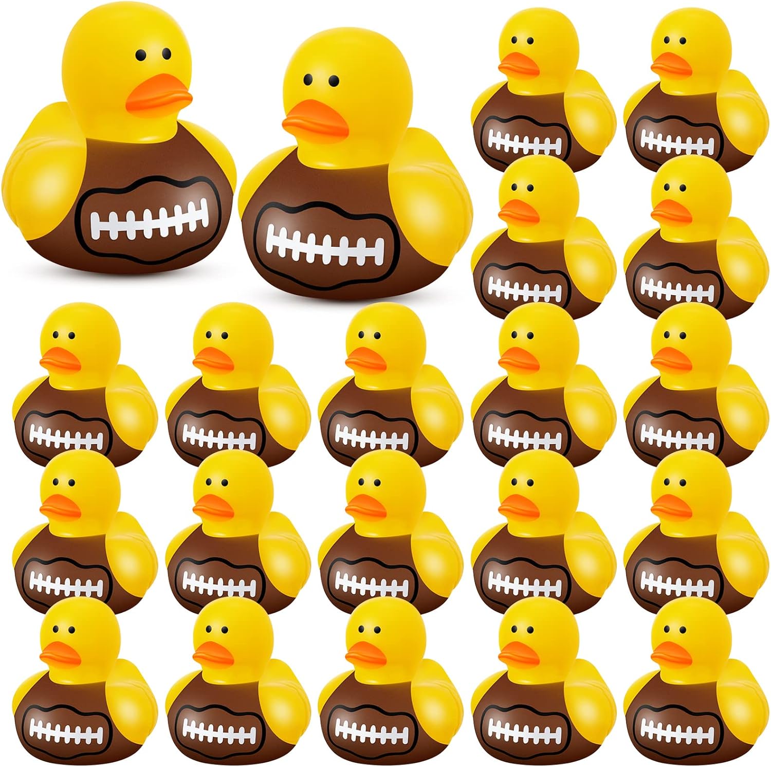 50 patos de goma de fútbol flotantes, juguete de ducha de pato de fútbol, juguete de fútbol deportivo, mini patos para decoración de cumpleaños y