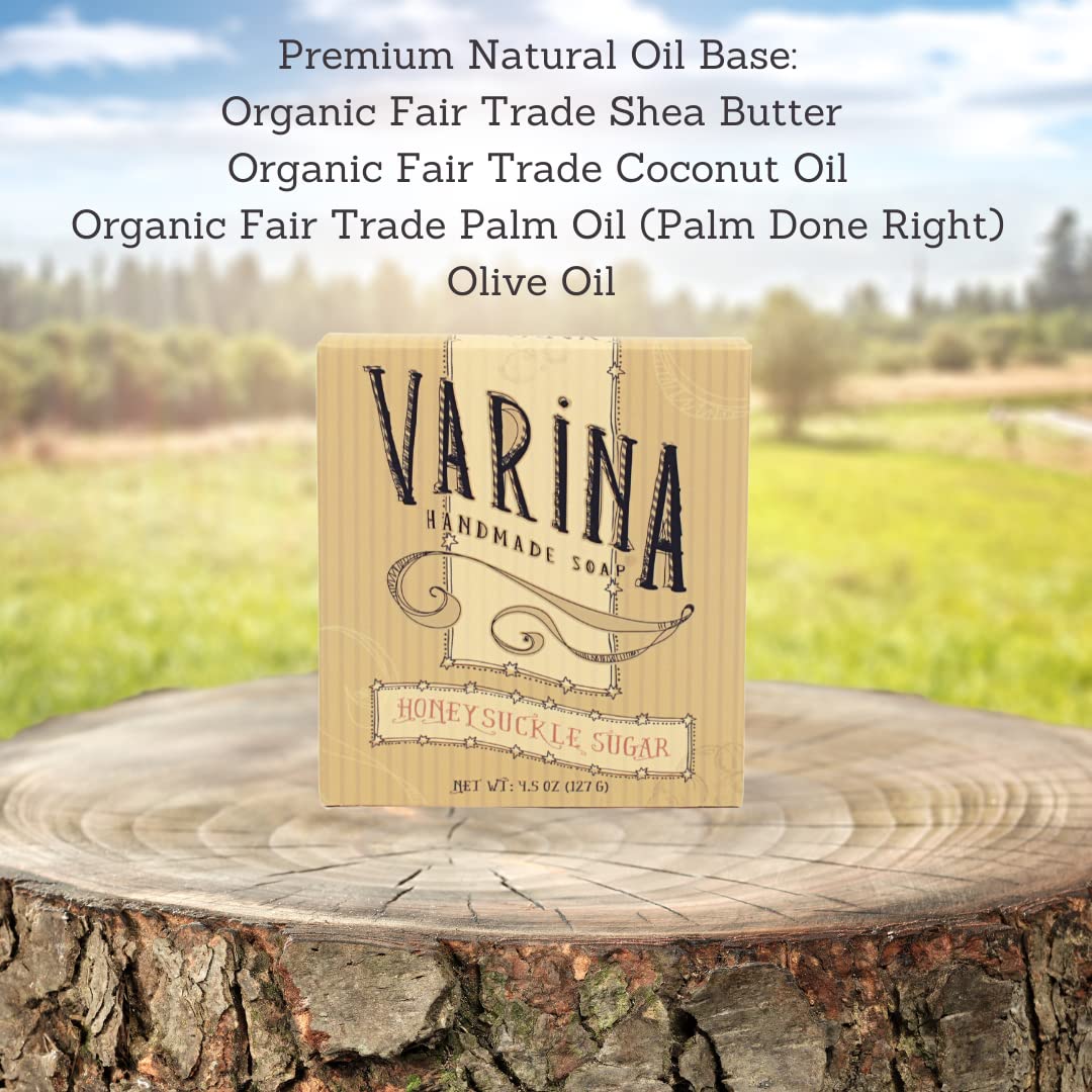 Varina Jabón natural en barra de azúcar madreselva  Limpieza suave para pieles sensibles, dulce y vainilla  Paquete de 3  Experimenta una piel sana