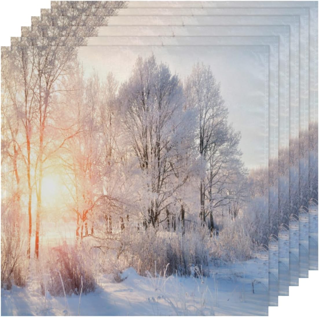 Juego de 6 servilletas de tela de árbol con escena de nieve de invierno, lavables, reutilizables, servilletas decorativas para el hogar, fiestas,