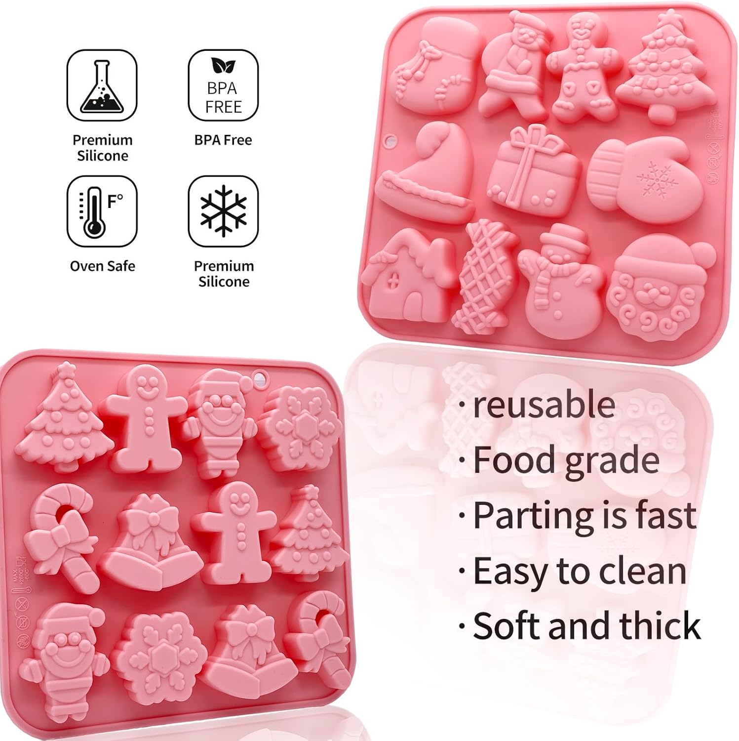Paquete de 3 moldes de silicona de Navidad para hornear, moldes de silicona para Navidad, moldes de jabón para chocolate, gelatina, muñeco de nieve,