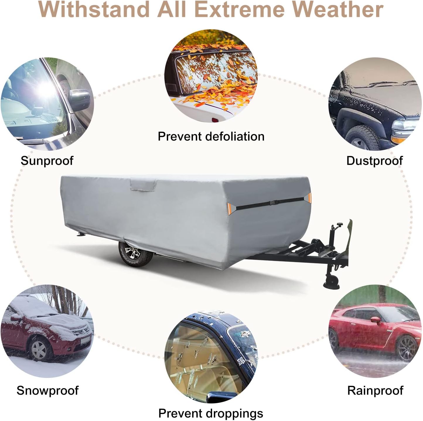 Funda plegable plegable para caravana de 8 a 10 pies, protección mejorada de alta resistencia, impermeable, con 3 correas inferiores, protección