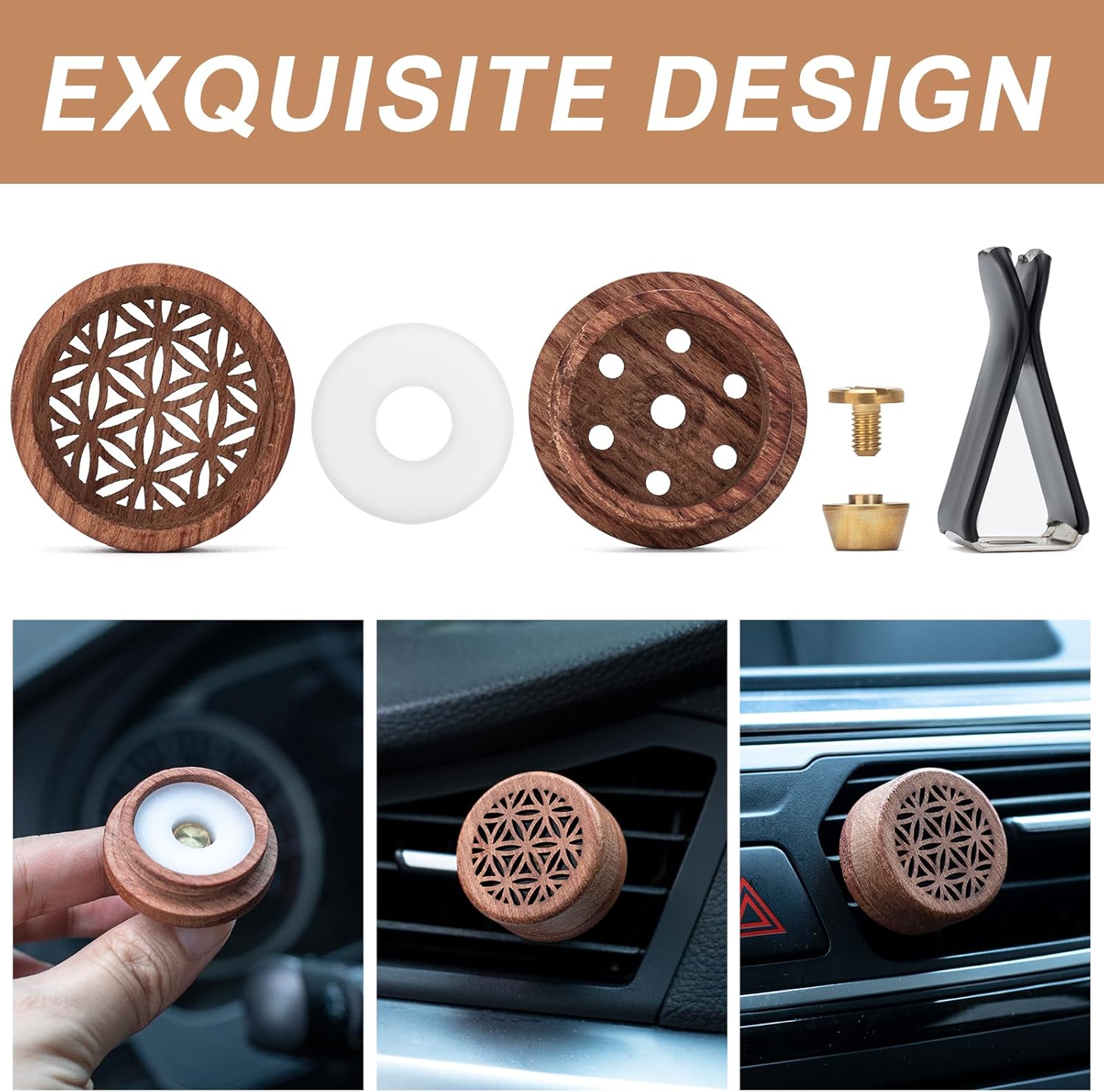 2 ambientadores de coche con 10 tabletas fragantes, difusor de madera de aromas, clips de ventilación, difusor de aceites esenciales para mujeres y