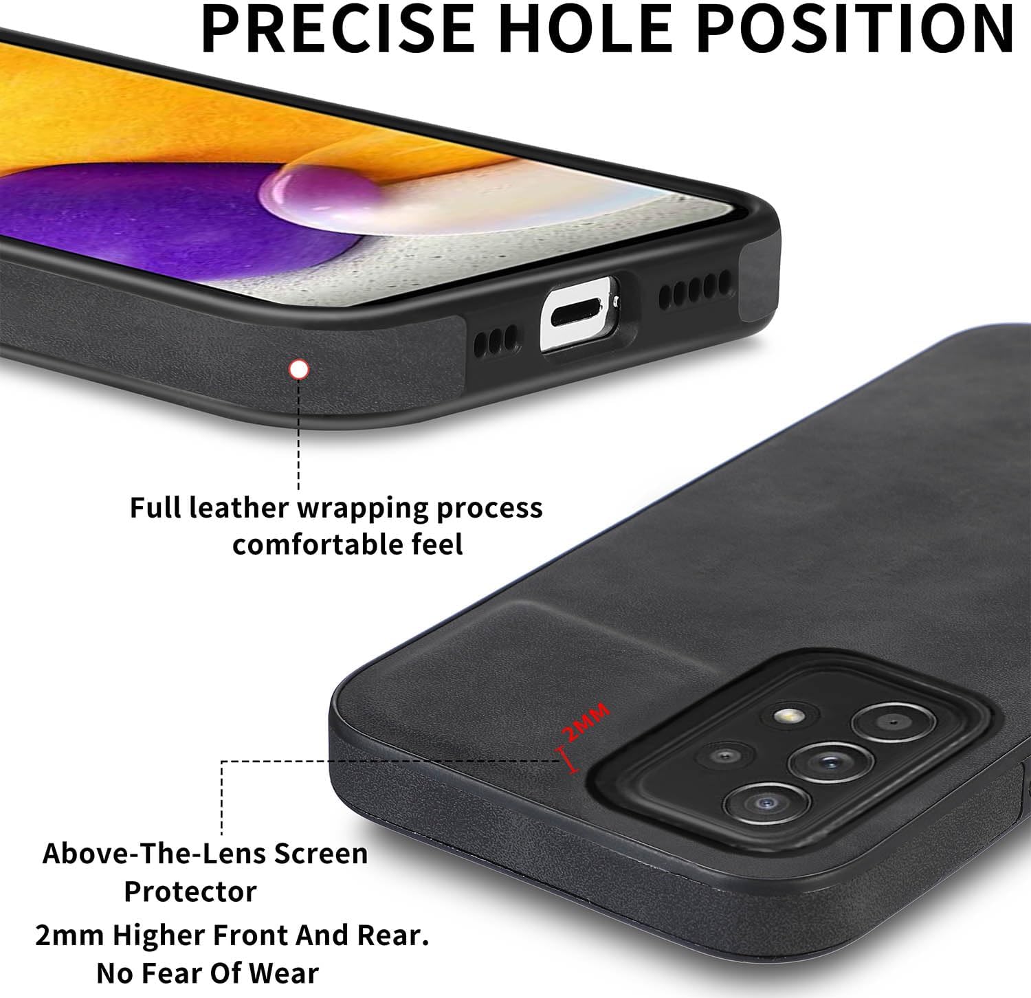 Asuwish Funda de teléfono para Samsung Galaxy A72 5G4G con protector de pantalla de vidrio templado y funda delgada de cuero suave, accesorios de