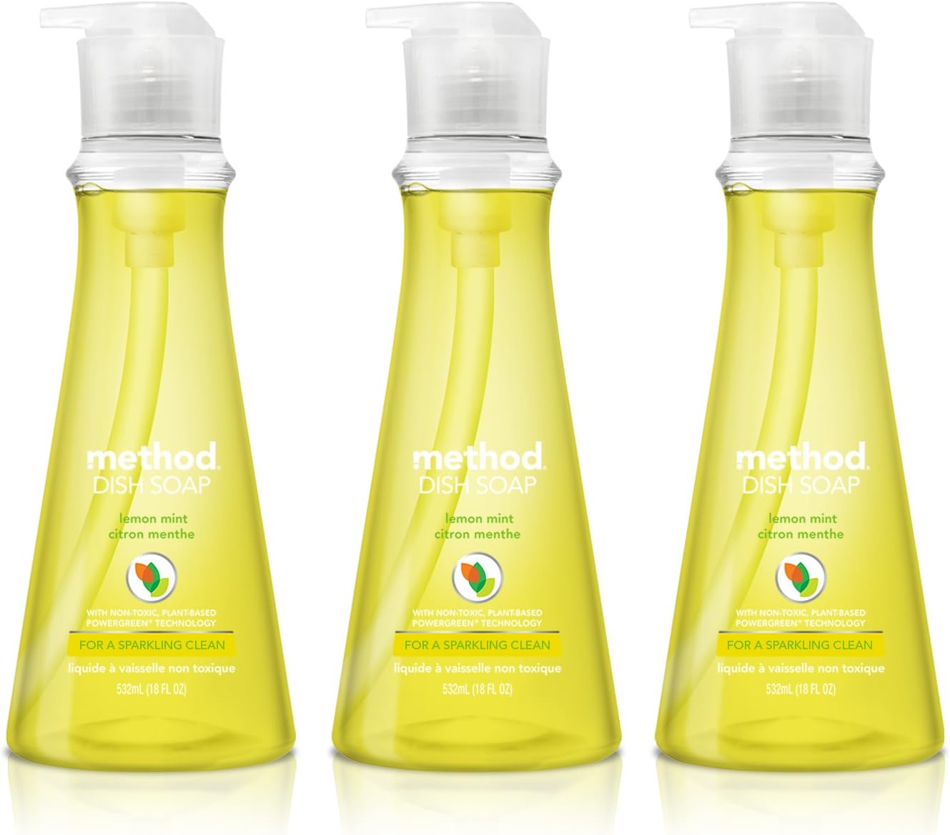 Method Bomba de jabón para platos de origen natural, menta limón, 18 onzas líquidas (paquete de 3)