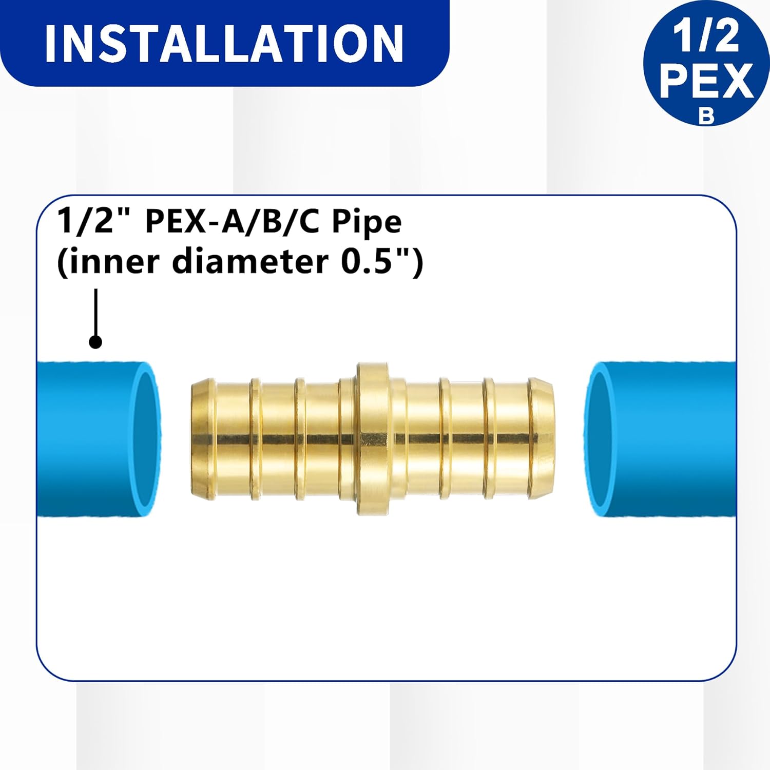 Lidertik PEX Fittings – Conector de acoplamiento recto de 12 pulgada, PEX F1807 de 12 pulgada a 12 pulgada PEX F1807 de latón