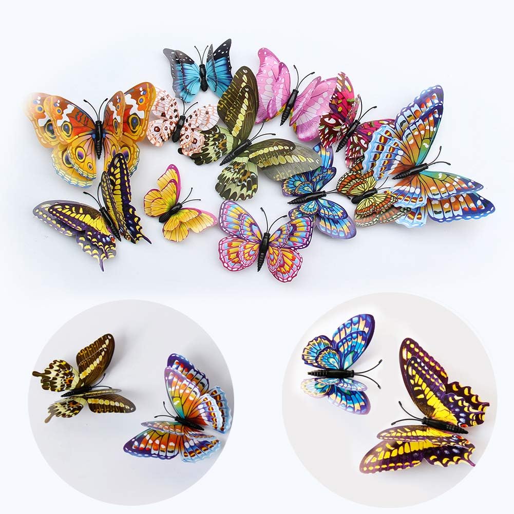 FOVSHNG 24 calcomanías de mariposa 3D para decoración de pared, mariposas extraíbles, para niñas, niños, dormitorio y habitación, mural de alas