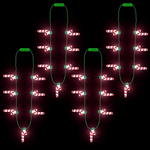 Collar de Navidad iluminado, 4 piezas de collar de Navidad con bastón de caramelo brillante para mujeres y hombres, collar de luz 3D con 7 colgantes Collar de Navidad iluminado, 4 piezas de collar de Navidad con bastón de caramelo brillante para mujeres y hombres, collar de luz 3D con 7 colgantes